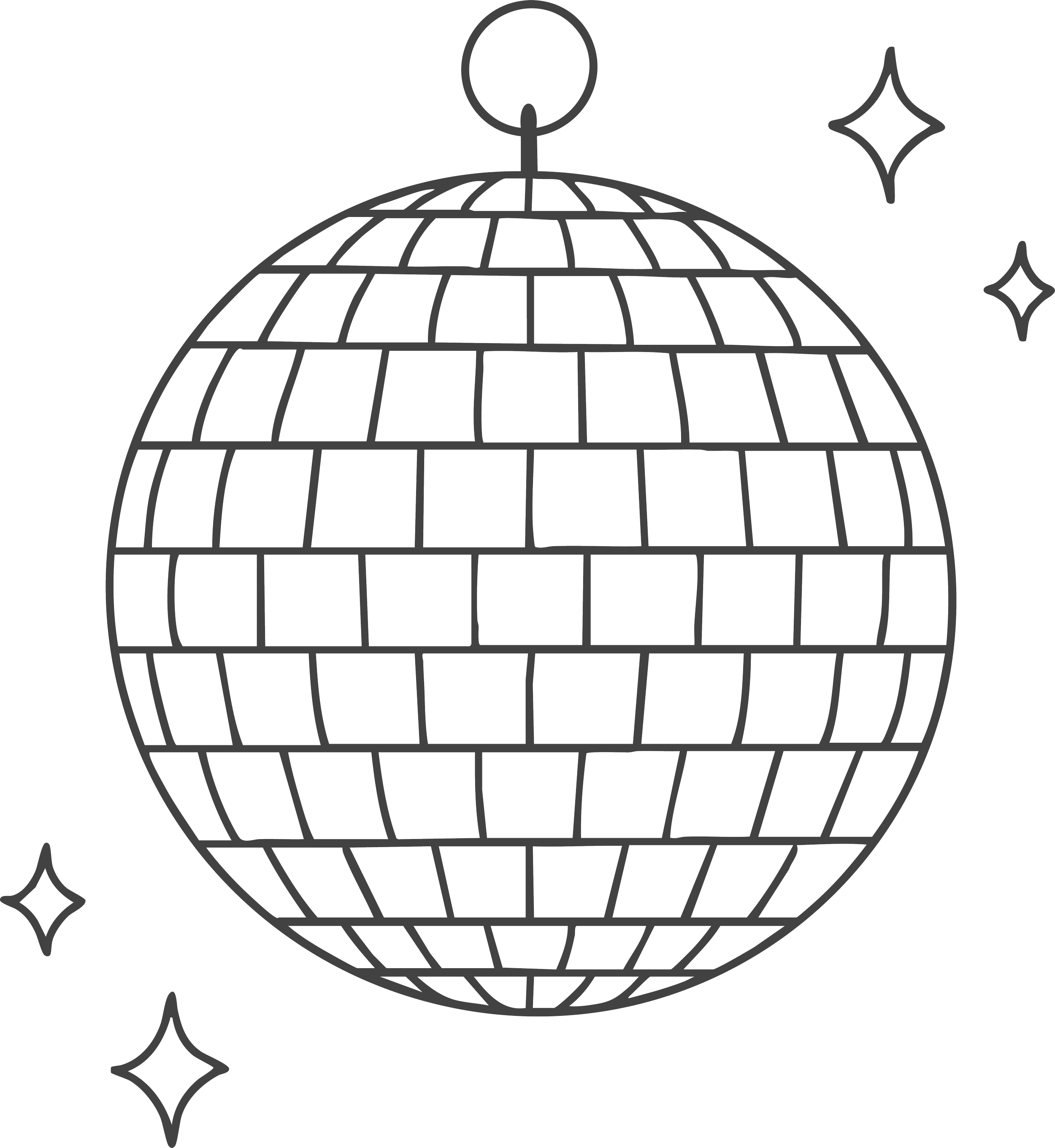 hand drawn brand illustration of a mirror ball for dot creative