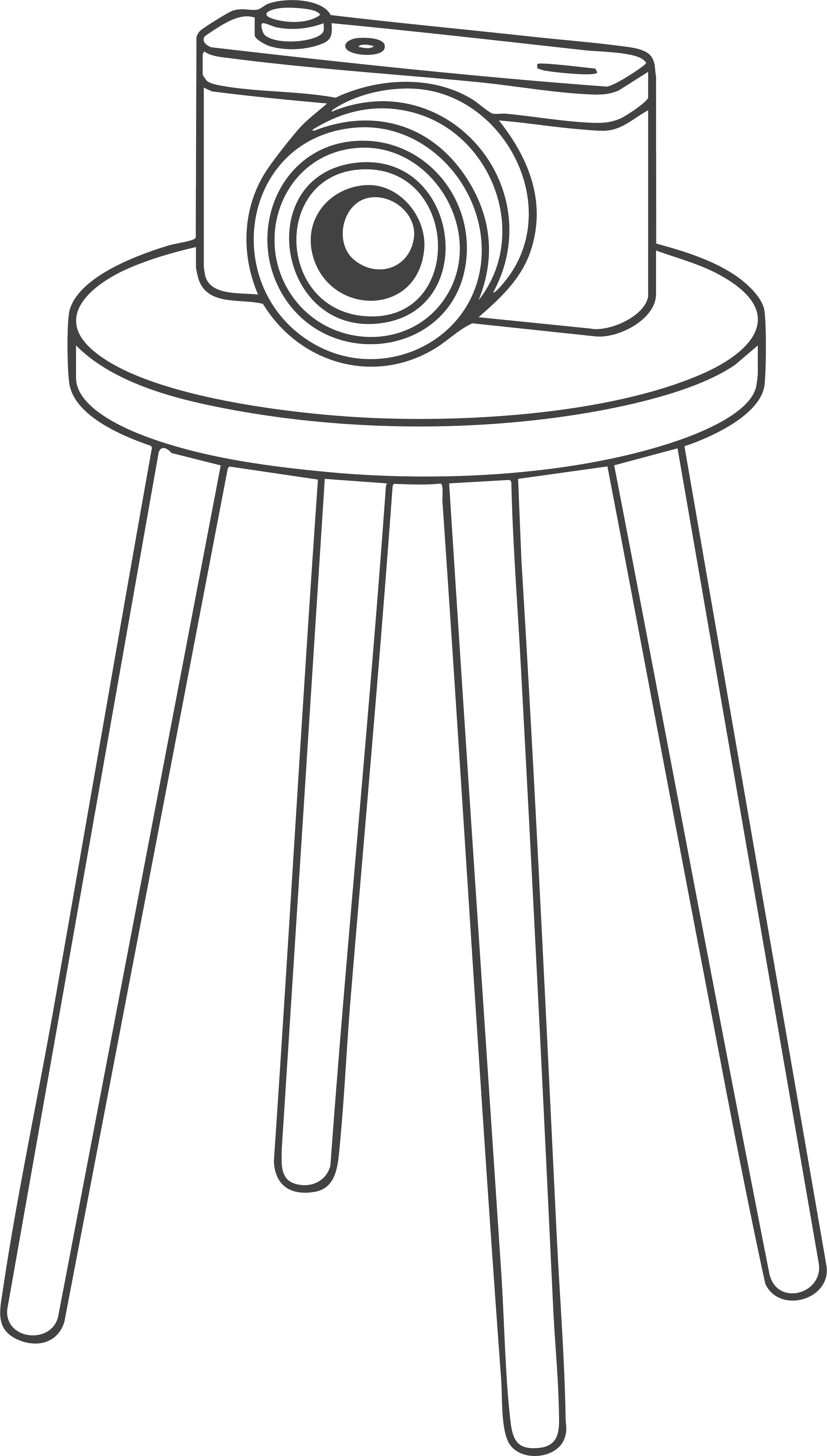 hand drawn brand illustration of a camera on a chair before a social media management photoshoot