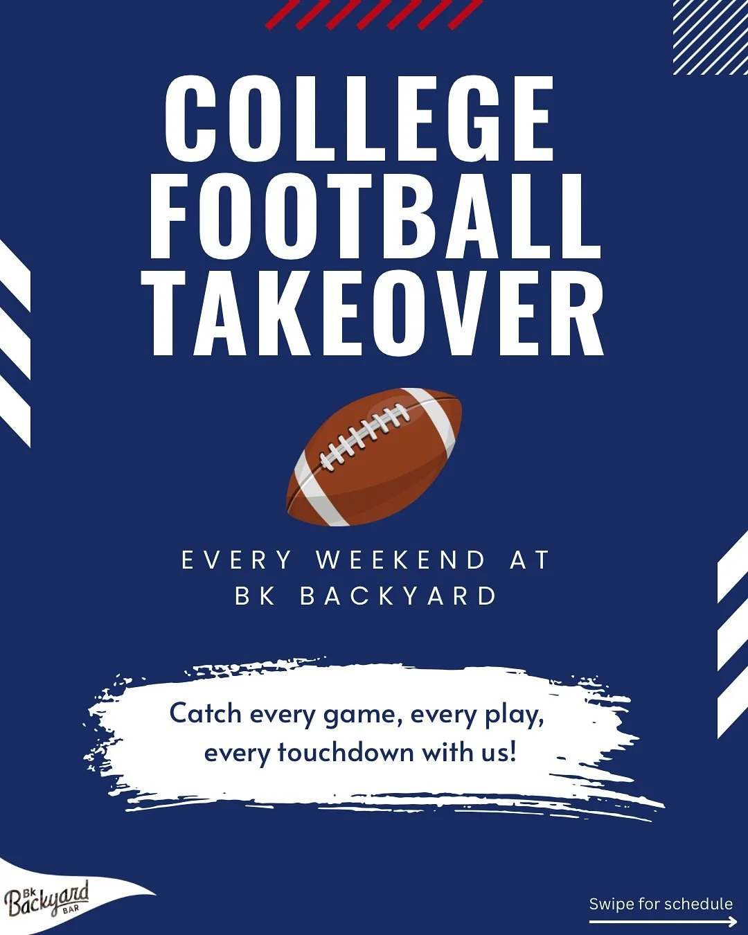 This isn&rsquo;t just game day, it&rsquo;s a TAKEOVER 🏆🍺

Bk Backyard is your home for college football every weekend with wall-to-wall TVs, epic sound, and the kind of atmosphere that feels like a tailgate and a party rolled into one. 🙌

Put on y