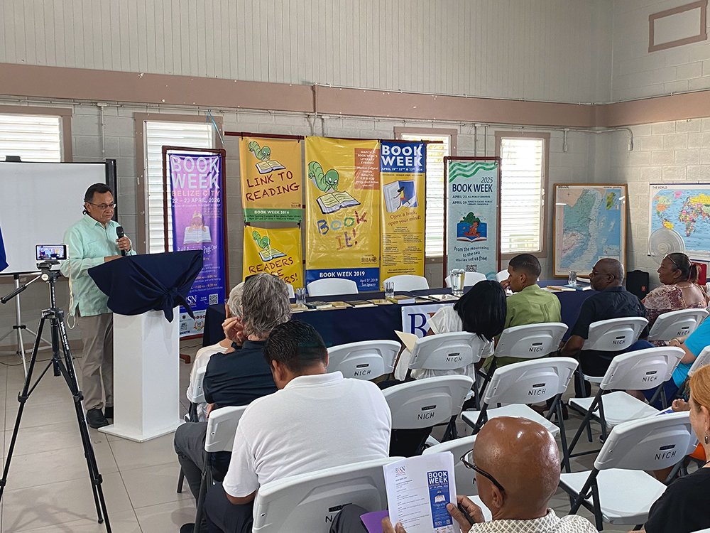 Hon. Ramon Cervantes, Minister of State, delivers remarks at the opening ceremony of Book Week 2026 in Belize City.