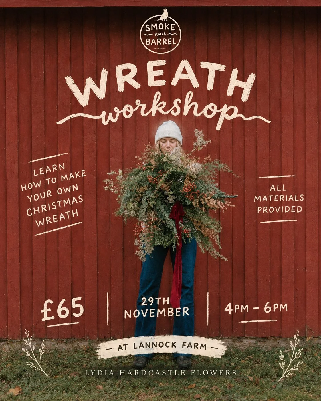 ✨CHRISTMAS WORKSHOP AT LANNOCK FARM✨

Join Lydia at the farm on 29th November to create your very own wild, wonderfully seasonal Christmas wreath, using a beautiful mix of natural foliage, berries and foraged treasures.
All materials will be provided