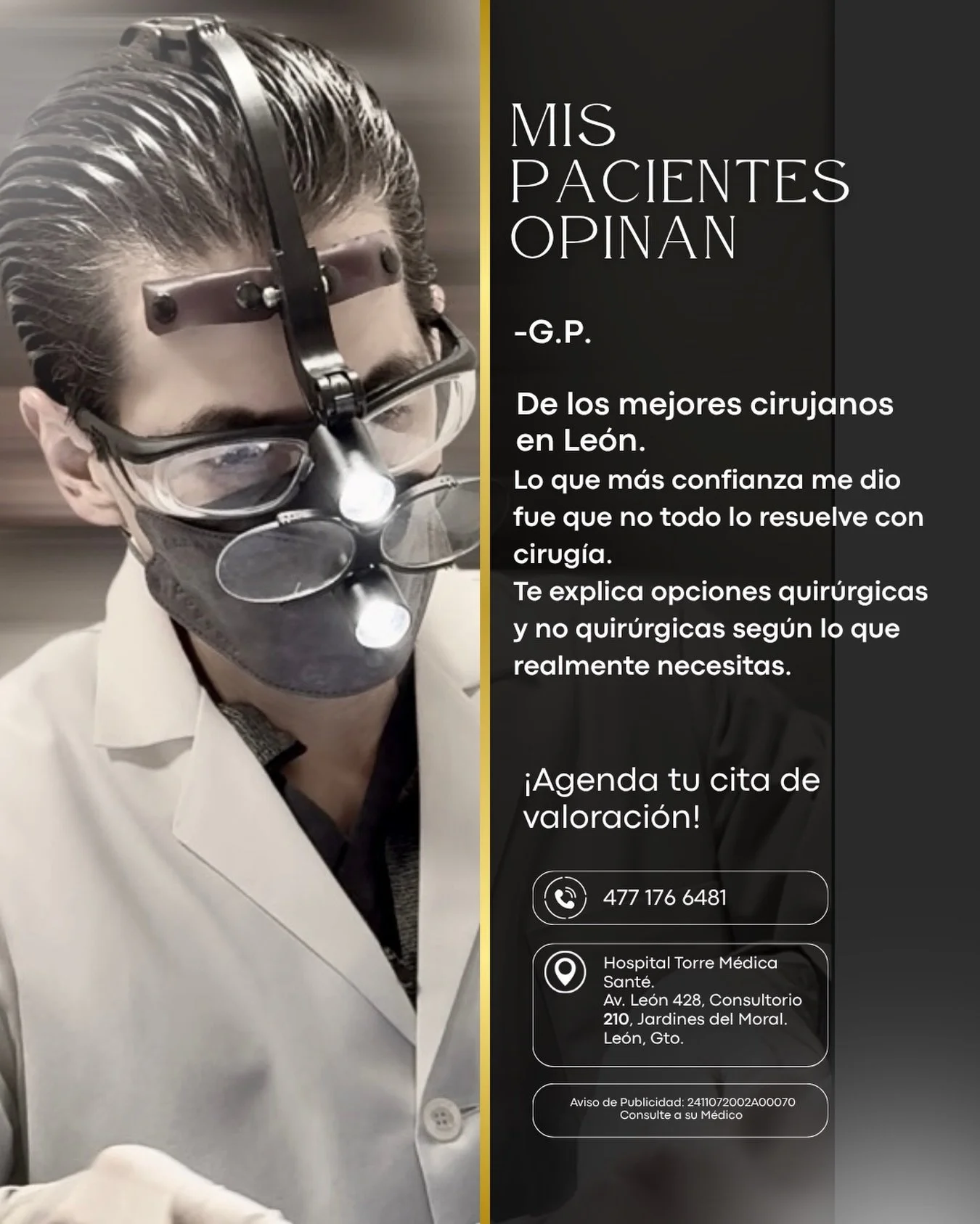 Valoraci&oacute;n m&eacute;dica, diagn&oacute;stico correcto
y un plan adecuado hacen toda la diferencia.

Agenda tu cita.
Dr. Luis Gerardo Garc&iacute;a Moreno | Cirujano Pl&aacute;stico Reconstructivo
Especialista en Cirug&iacute;a Facial y Corpora