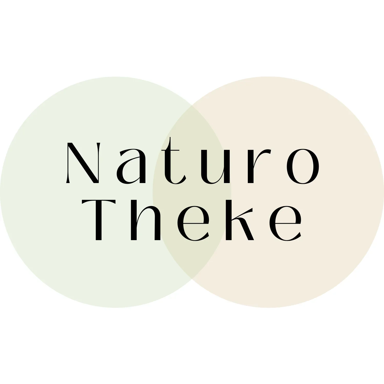 Logo mit den Worten 'Natuo Theke' vor einem Hintergrund aus zwei überlappenden Kreisen in Pastellfarben.