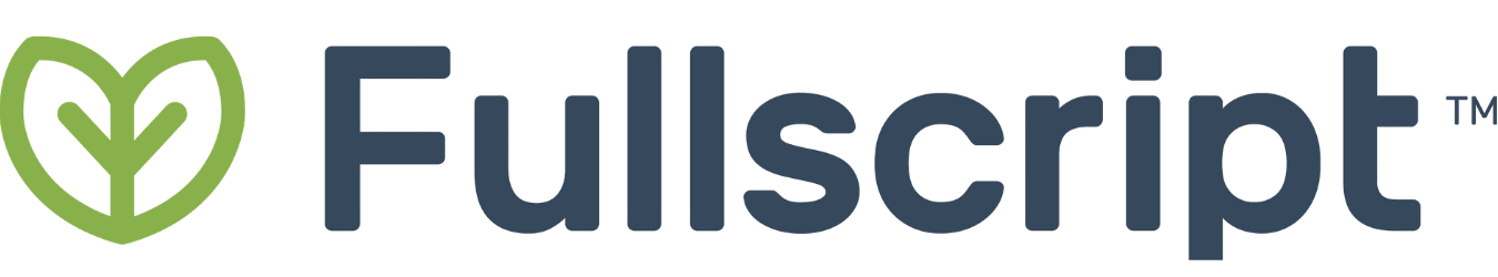 Fullscript logo with green leaf icon and dark blue wordmark