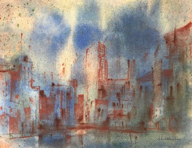 Rochester Skyline Abstract 
c. 1974 
 Watercolor  
20” X 26” – Signed 
John C. Menihan (1908–1992)  
Availability: 
• Original: In Private Collection / Available 
• Limited Edition Prints: Available in editions of 50 
 TAGS: Urban, Rochester, Abstra