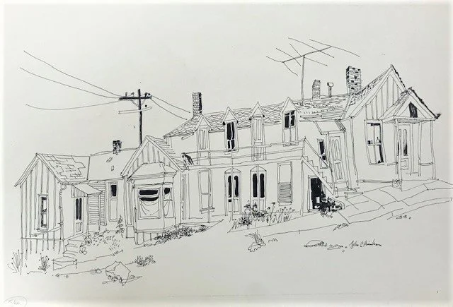 Ouray Veteran 
c. 1969 
 Pen & Ink  – Signed 
13” X 20” 
John C. Menihan (1908–1992)  
Availability: 
• Original: In Private Collection / Available 
• Limited Edition Prints: Available in editions of 50 
 TAGS: Colorado, Rural