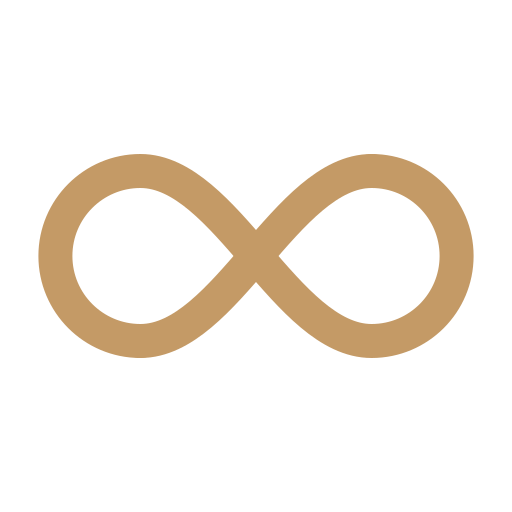 A black background with a beige infinity symbol in the center.