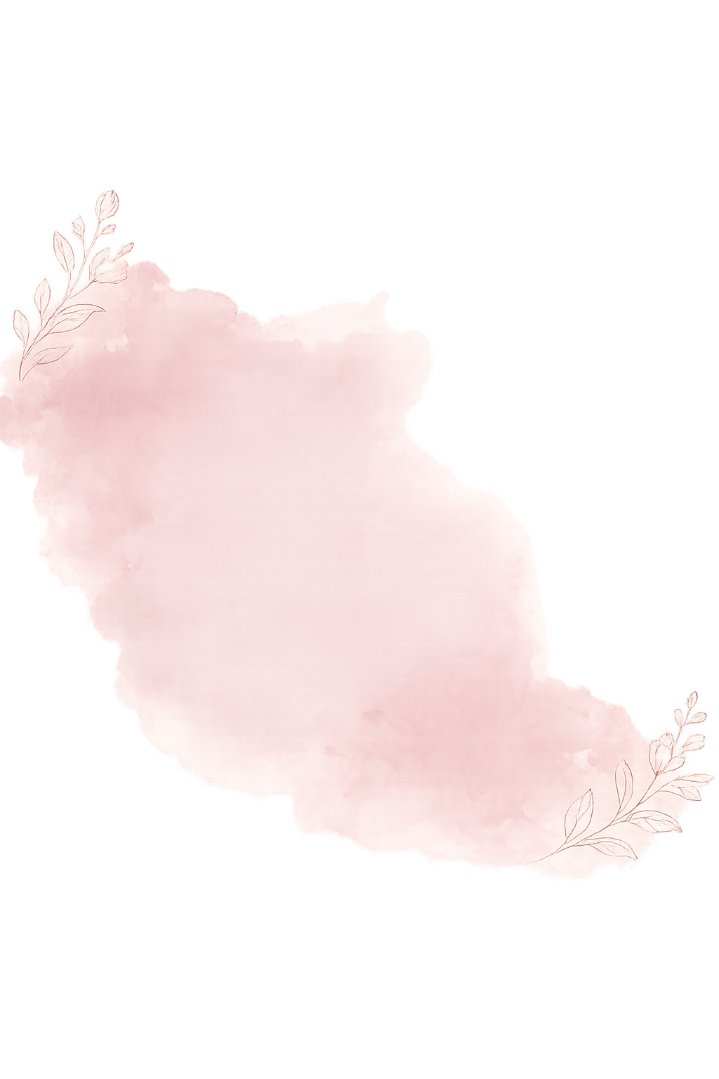 A soft pink watercolor map of California with minimalistic line art floral accents on the top left and bottom right corners.