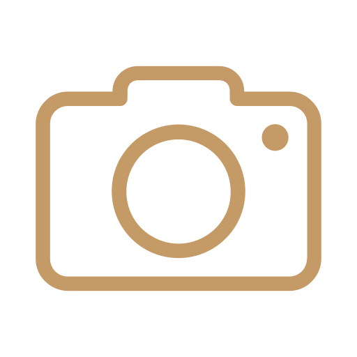 Placeholder image of a camera icon in brown outline on black background.
