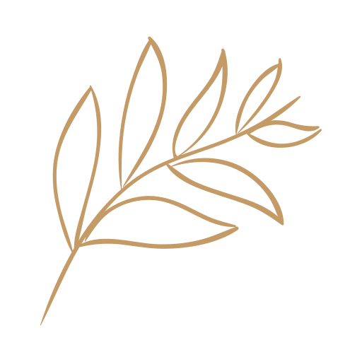 A minimalist, line-art illustration of a branch with multiple leaves on a black background.