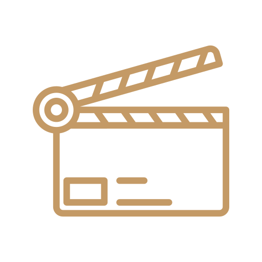 Illustration of a film clapperboard with a film reel