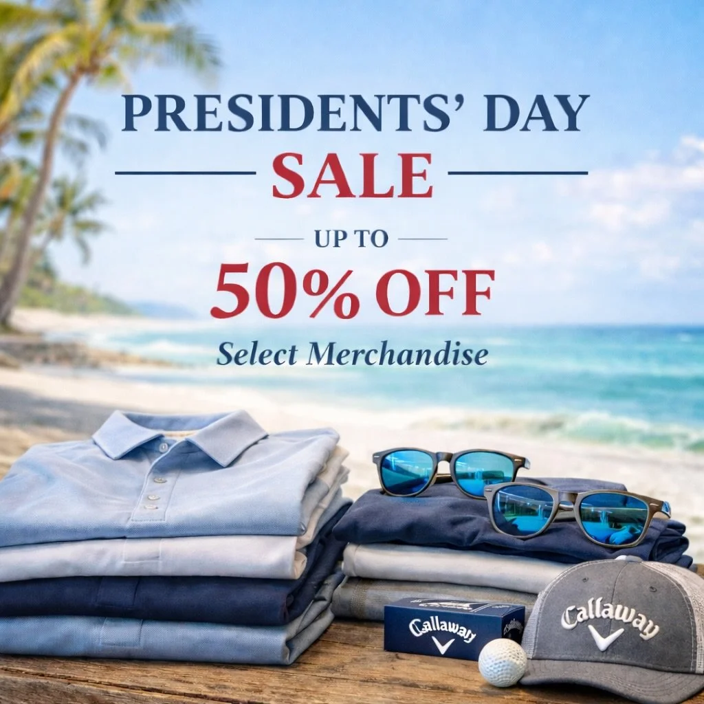 🇺🇸 Presidents&rsquo; Day Sale

Up to 50% OFF select merchandise &mdash; performance polos, coastal layers, sunglasses, and golf accessories to carry you into spring.

Stop in, shop the racks, and refresh your rotation.

*Merchandise only. Simulator