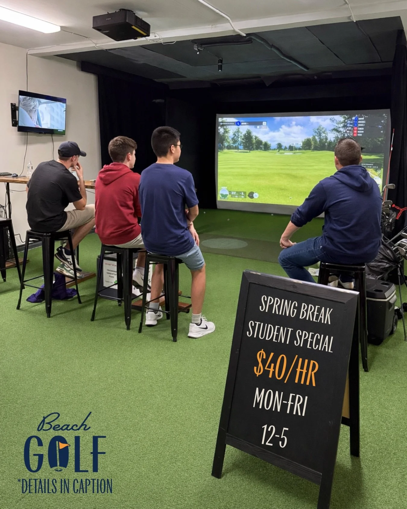 Spring Break. All Swings. No School. 🌴⛳️
We&rsquo;re opening up weekday afternoons for the next wave of golfers.

Student Bay Time &mdash; $40/hr
Monday&ndash;Friday | 12&ndash;5
Built for middle &amp; high school players.
🗓️ March 30th-April 10th
