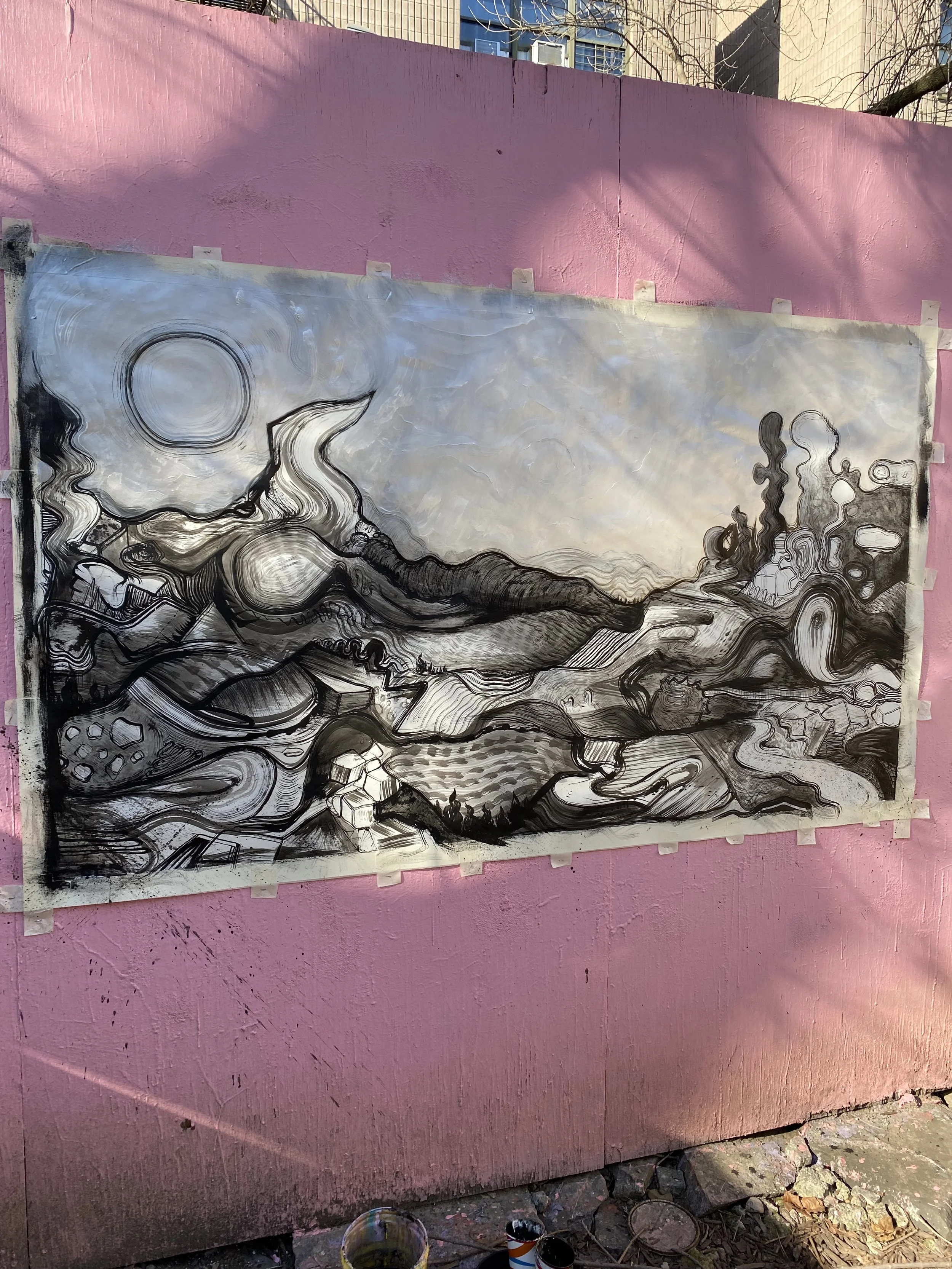 Landscape, 2022
ink on paper, 3' x 6'
collaboration with Evan Major