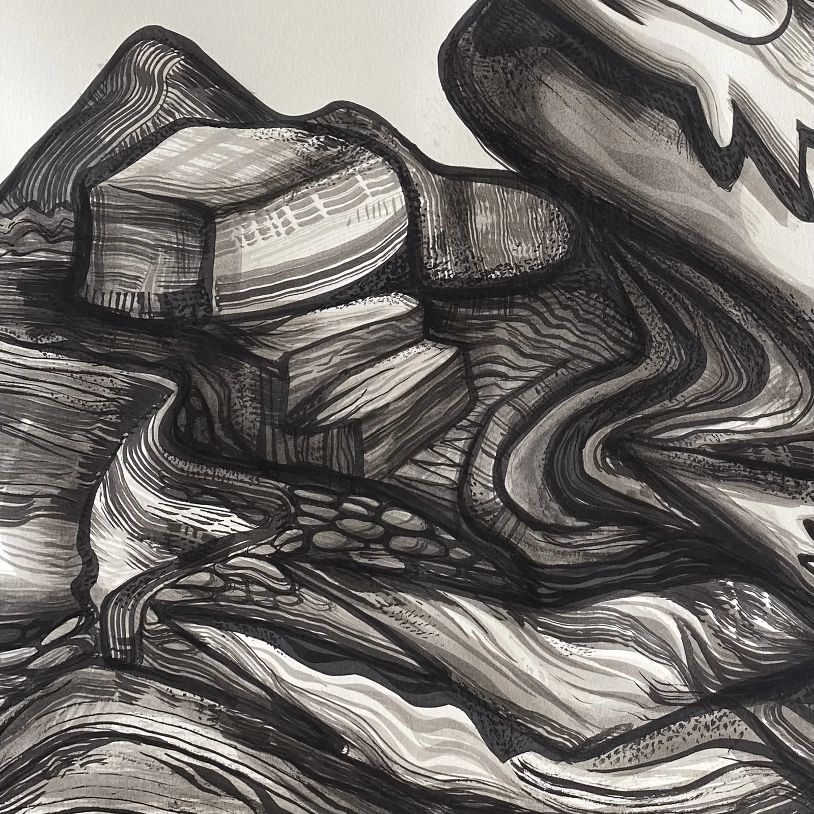 Precipice, 2025
ink on stonehenge paper, 19" x 19"
(detail shot)
$350