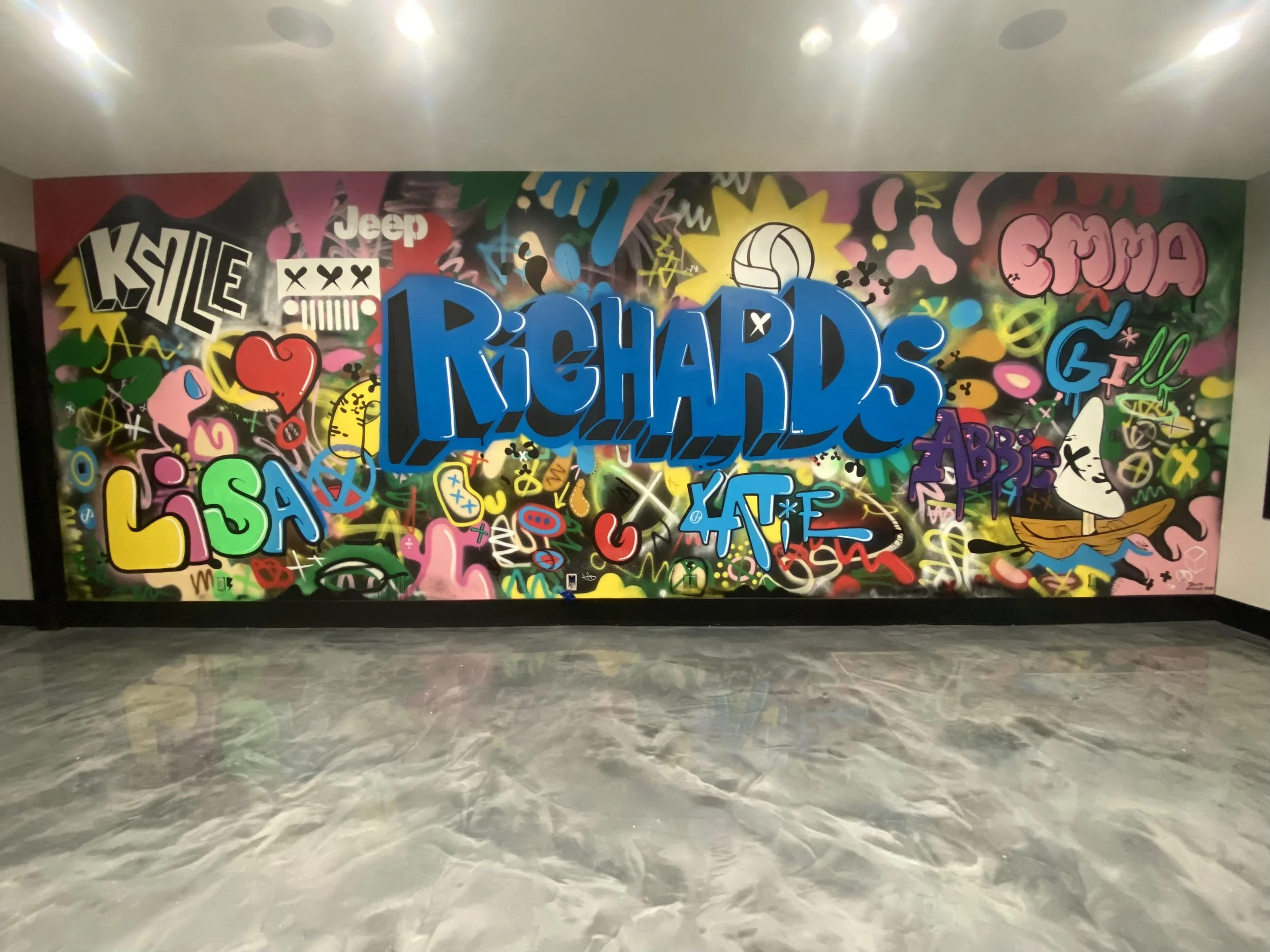 Richards Family Mural, 2022
acrylic and spray paint, 40' x 10'