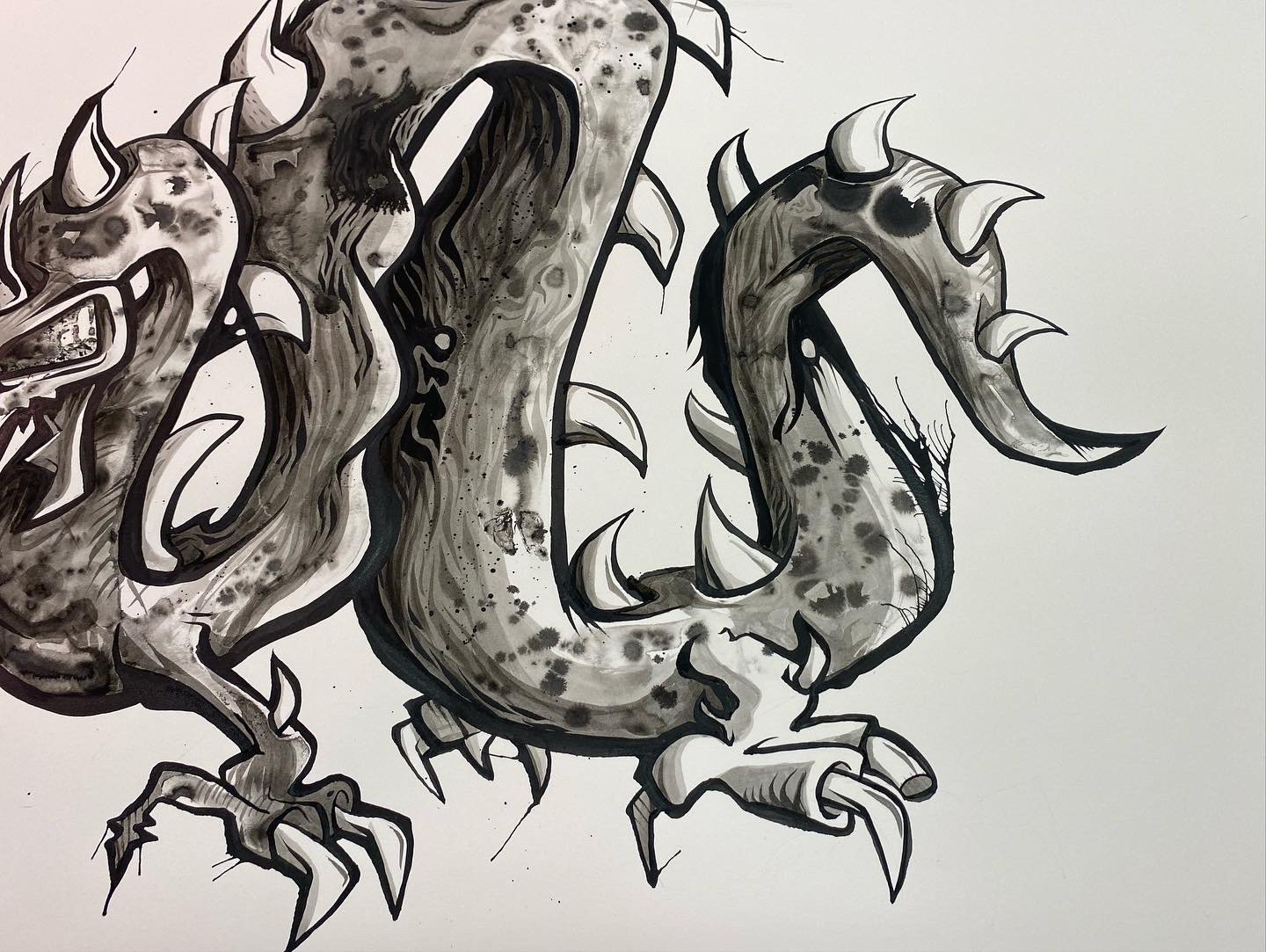 Silver Dragon, 2022
ink on stonehenge paper, 22" x 30"
(detail shot)
sold