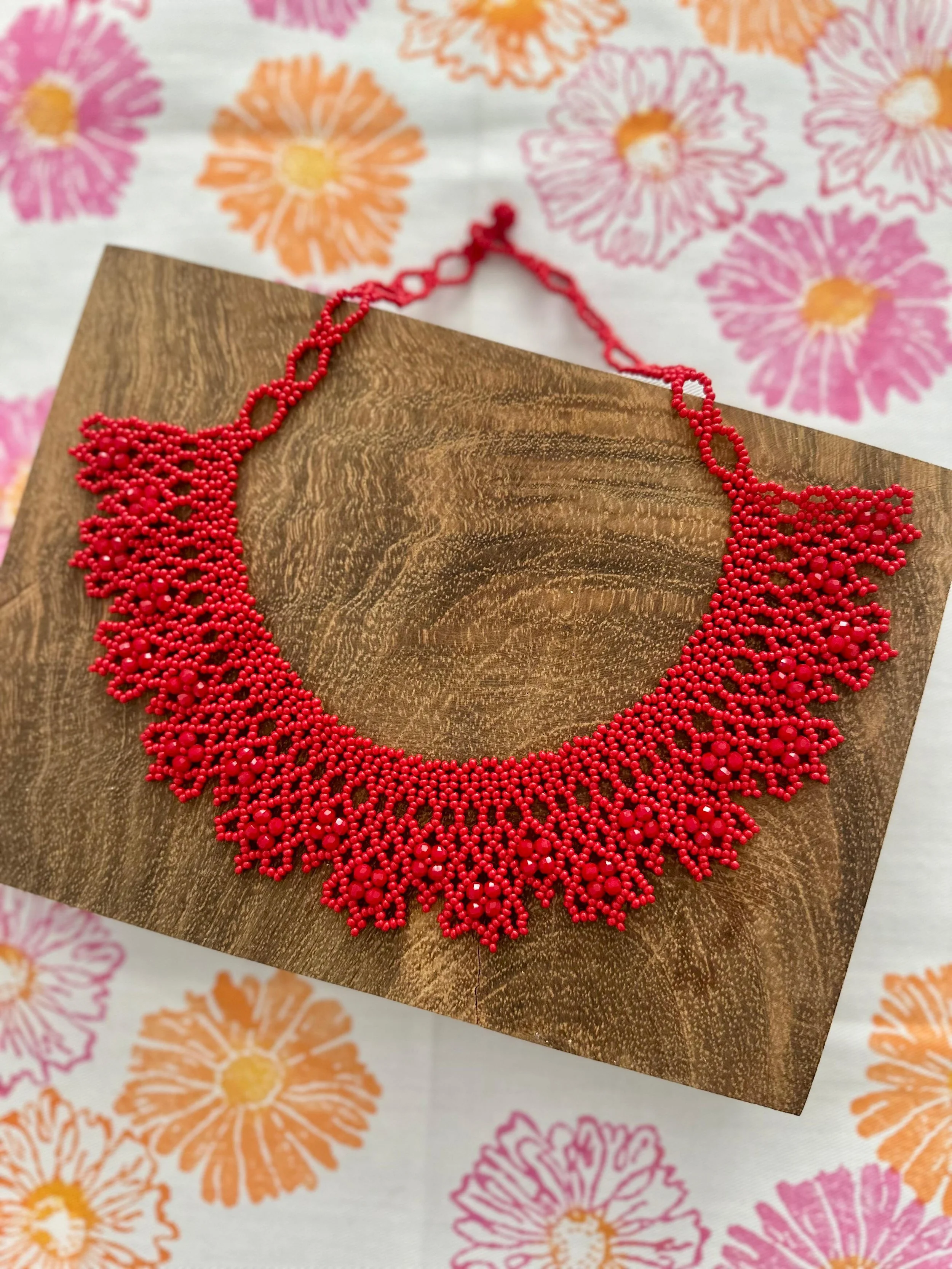 Red Beaded Collar Necklace