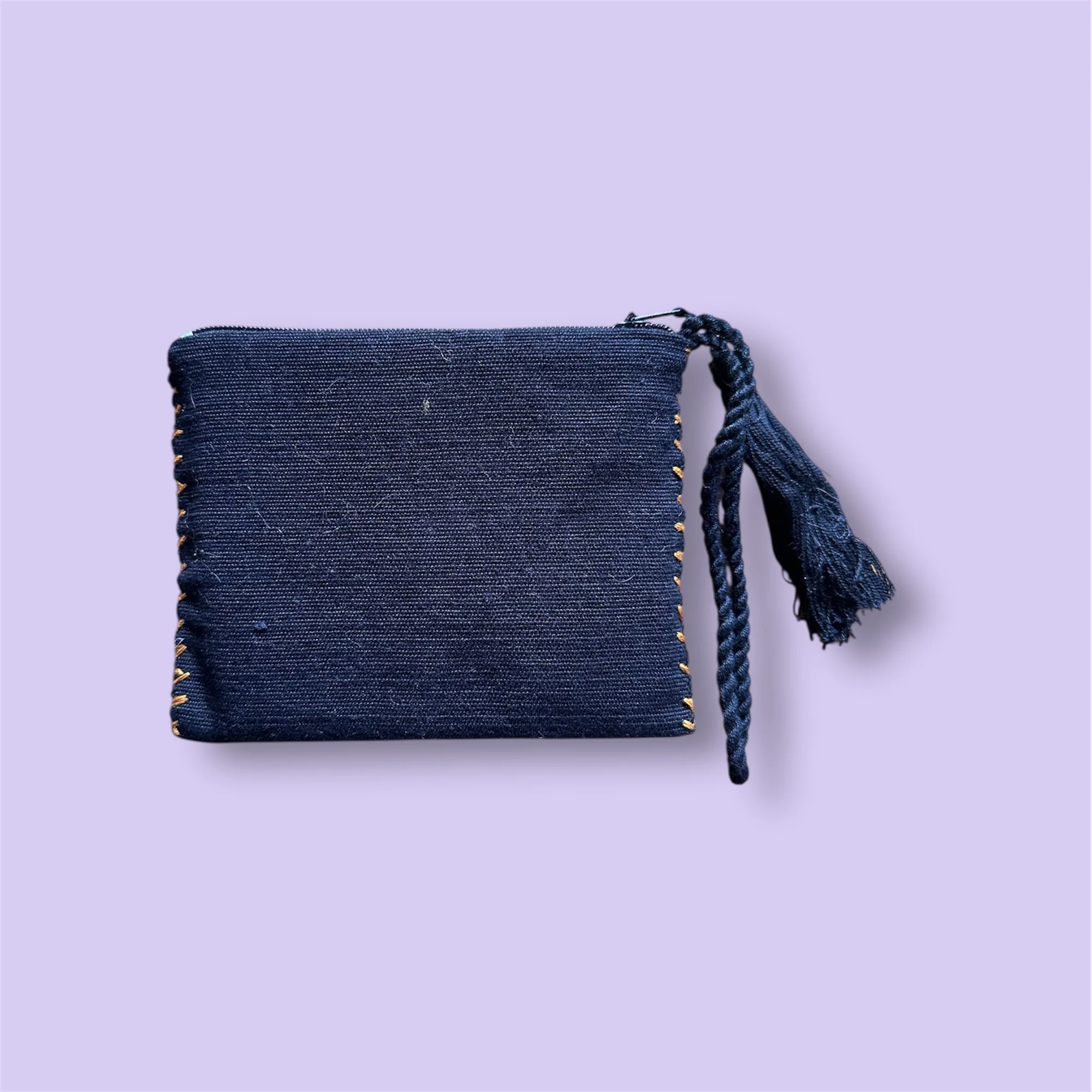 Handmade black embroidered coin purse made in Mexico.