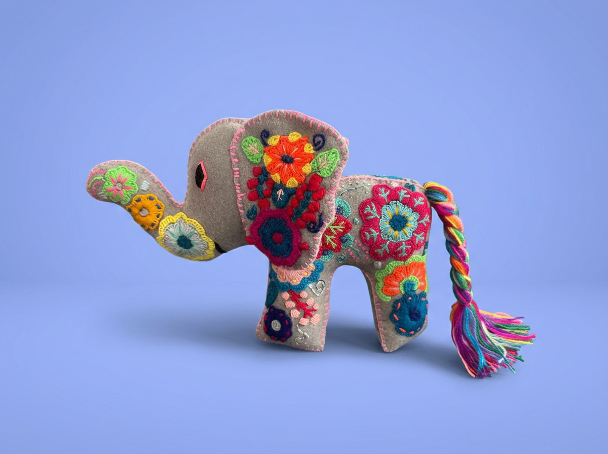 Hand-Embroidered Elephant Soft Toy