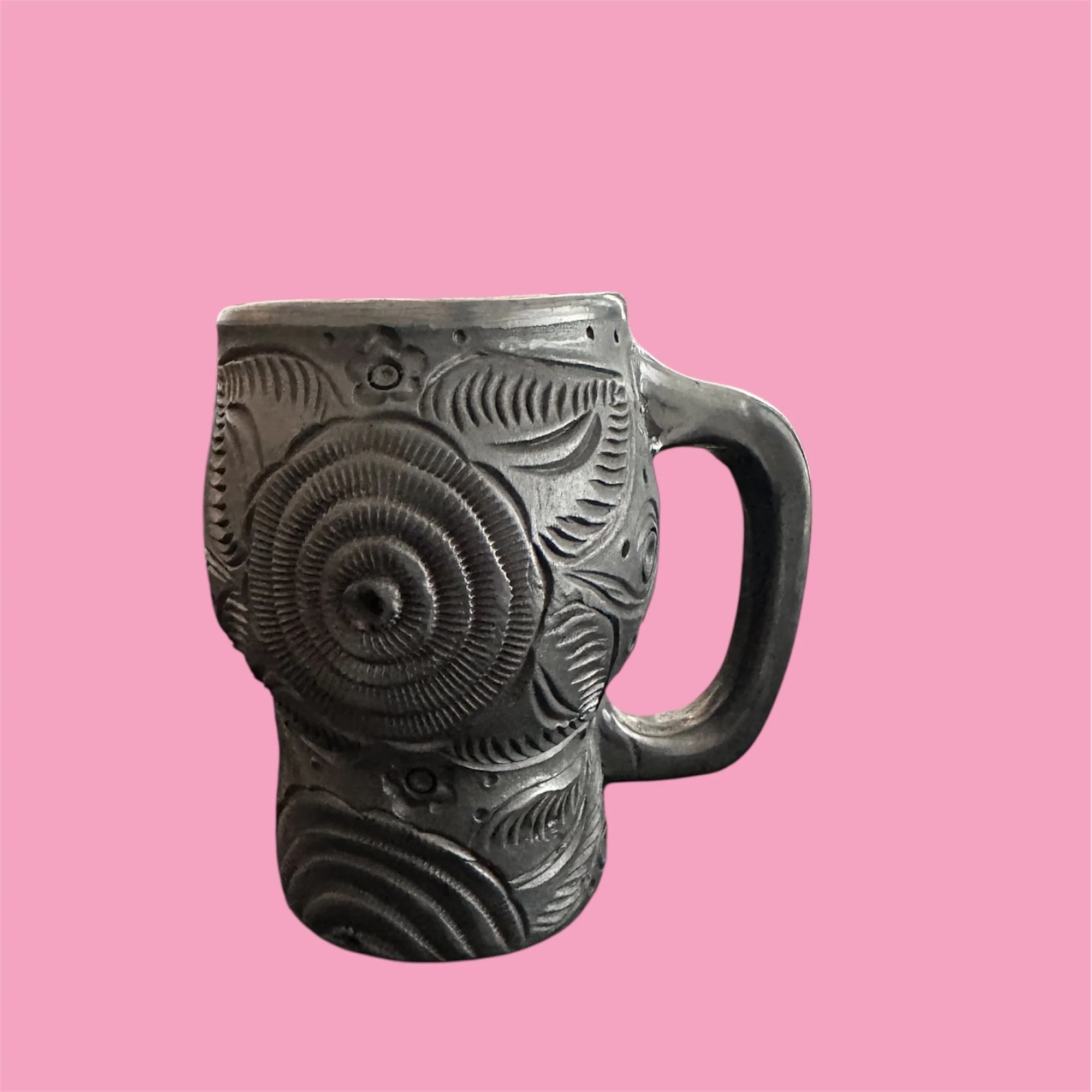 Handcrafted Barro Negro Skull Mug | Oaxacan Black Clay