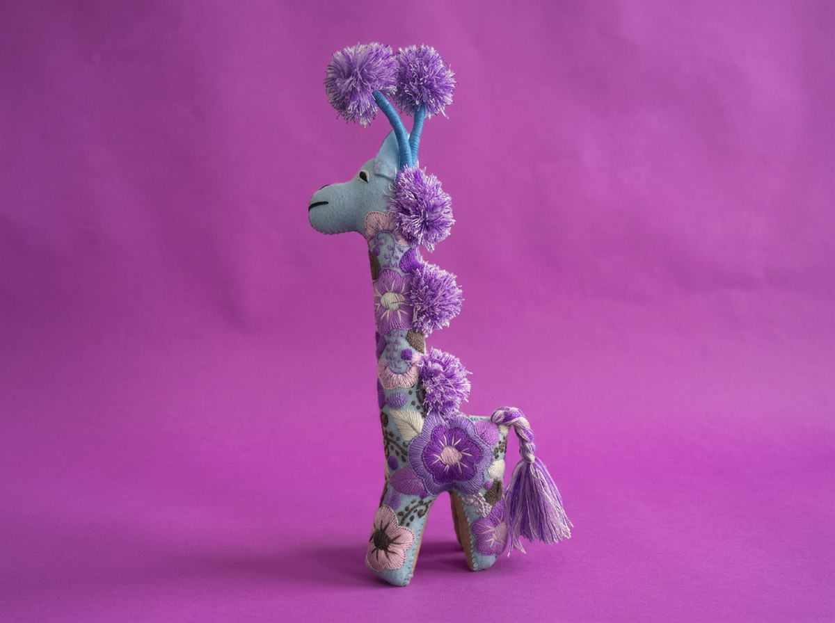 Hand-Embroidered Giraffe Soft Toy