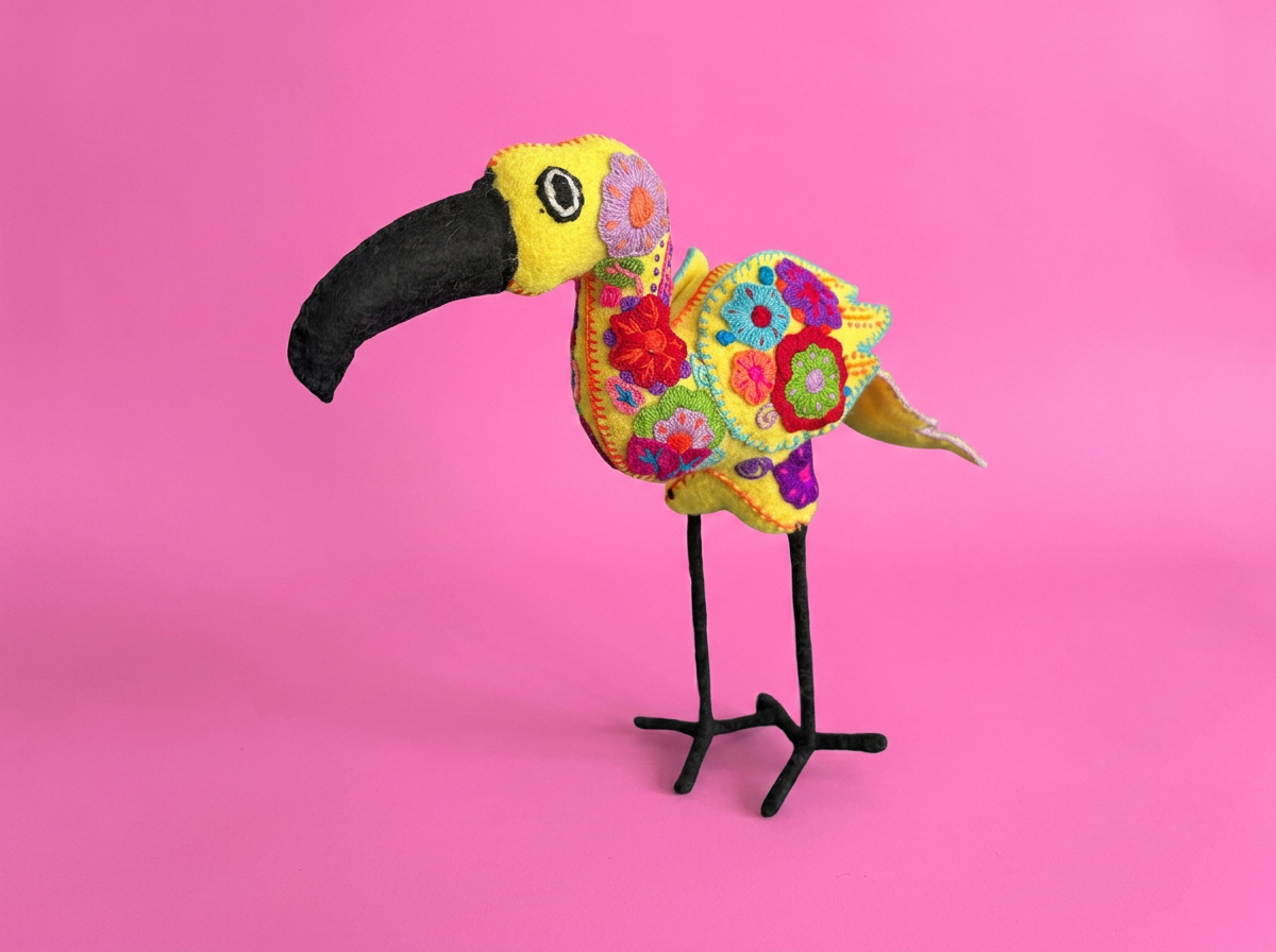 Hand-Embroidered Flamingo Soft Toy – Made in Mexico | Rooted in Mexico
