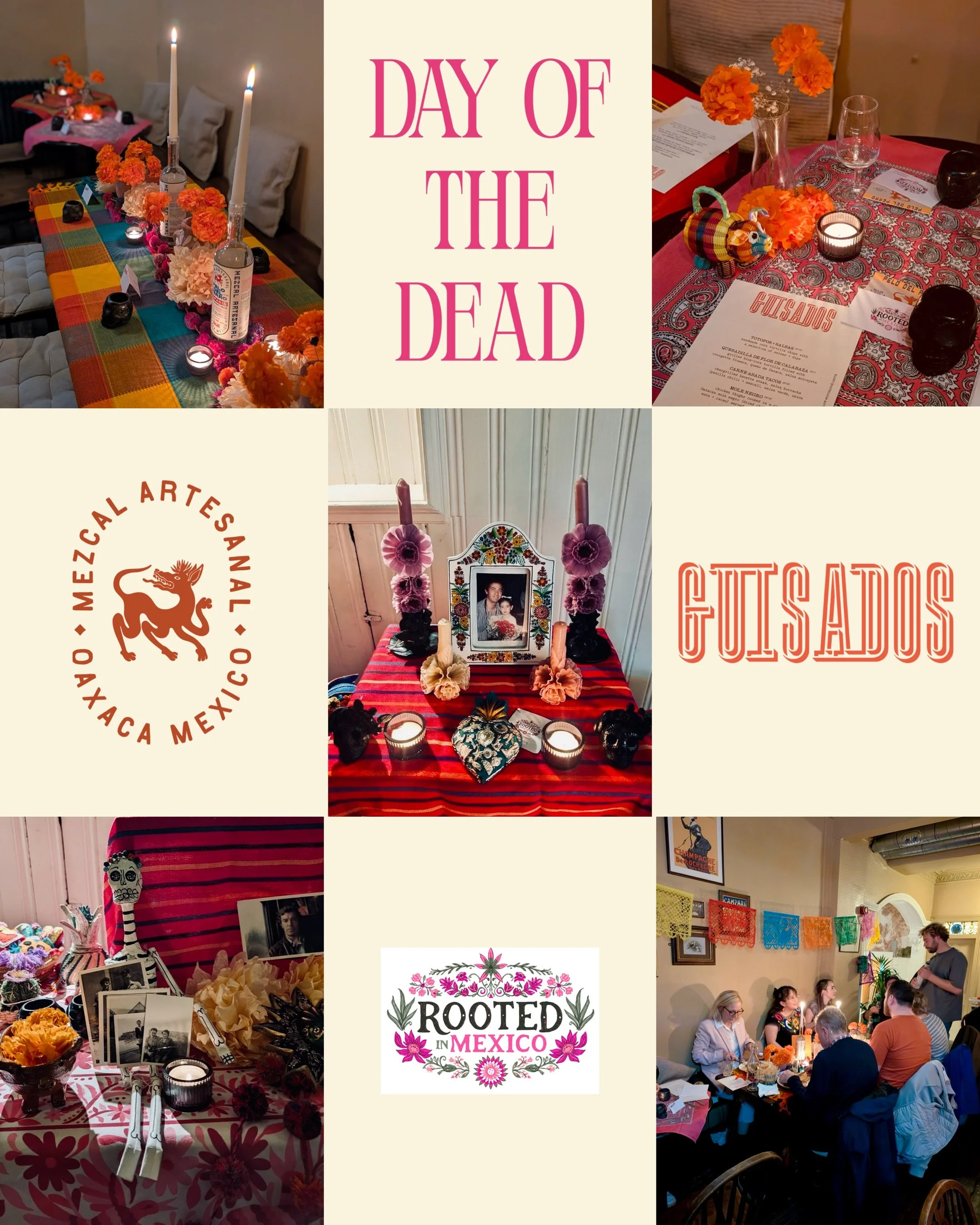 We had a D&iacute;a de Muertos pre-celebration 🧡

Last weekend we set up our ofrenda at @thefinchedin and spent two evenings around the table with some lovely people. Food from @guisados.leith, mezcal from @pelodelperromezcal great chats and the cha