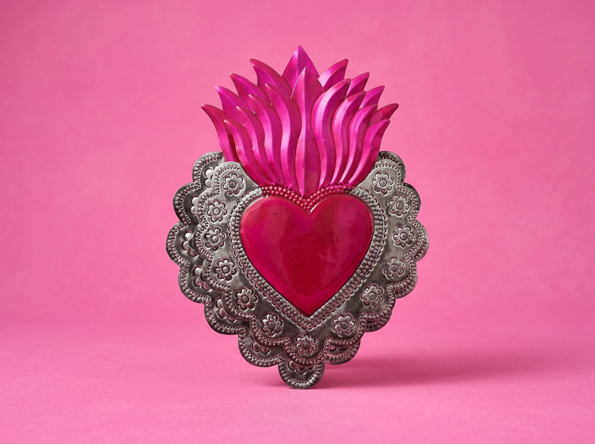 Hand-Punched Tin Sacred Heart | Mexican Folk Art | Oaxaca, Mexico | Rooted in Mexico