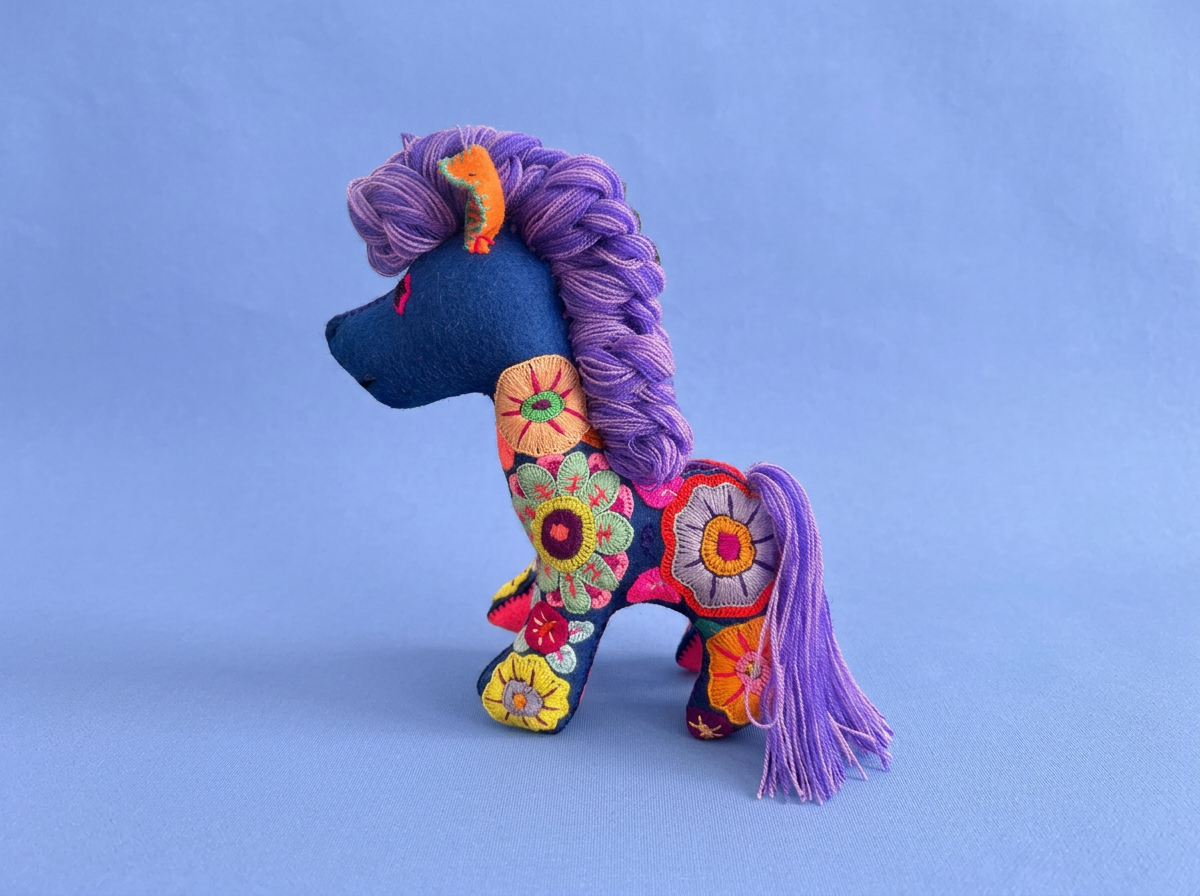 Hand-Embroidered Blue Horse Soft Toy – Made in Mexico | Rooted in Mexico