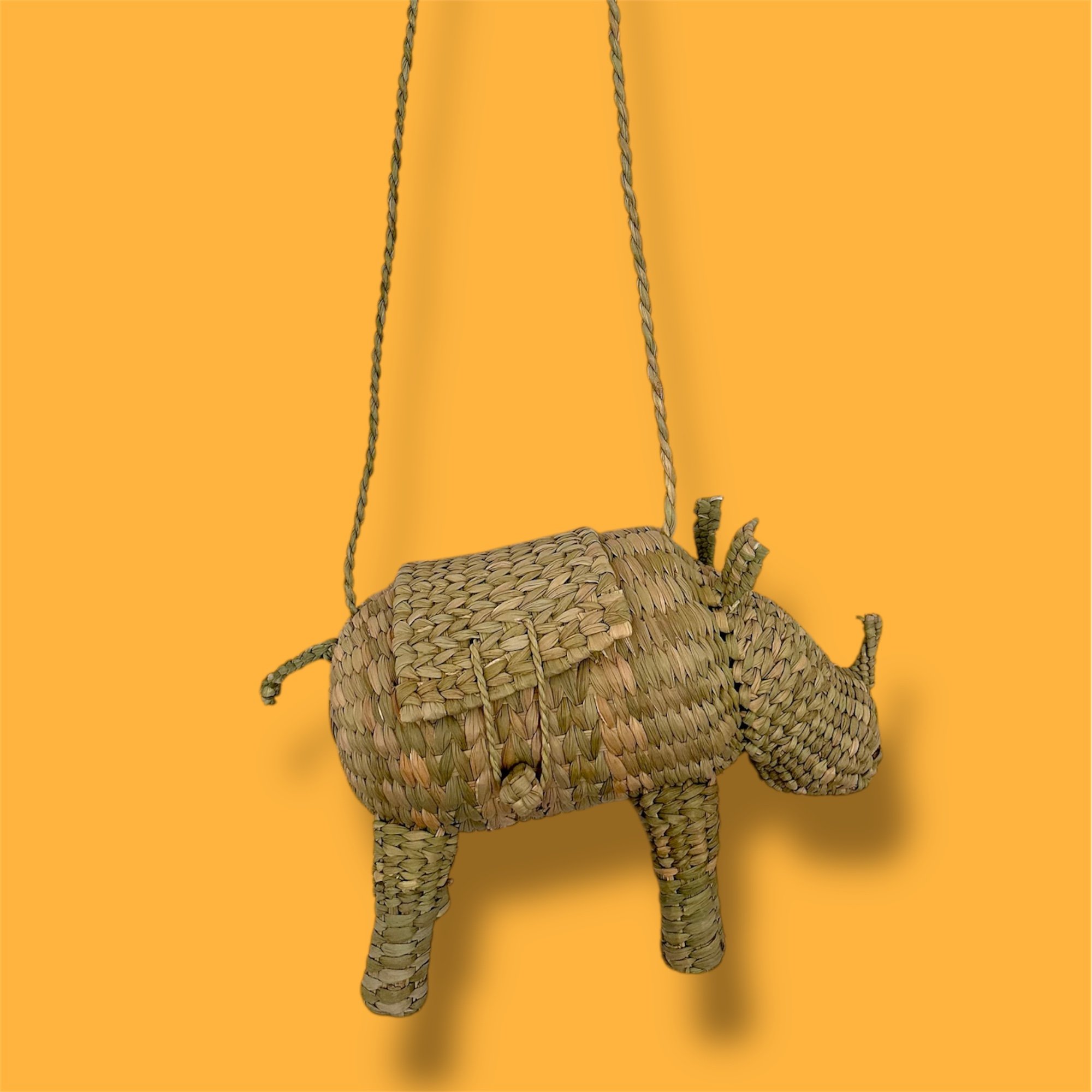 Handwoven Chuspata Rhino Bag – Michoacán, Mexico | Artisan Reed Animal Bag