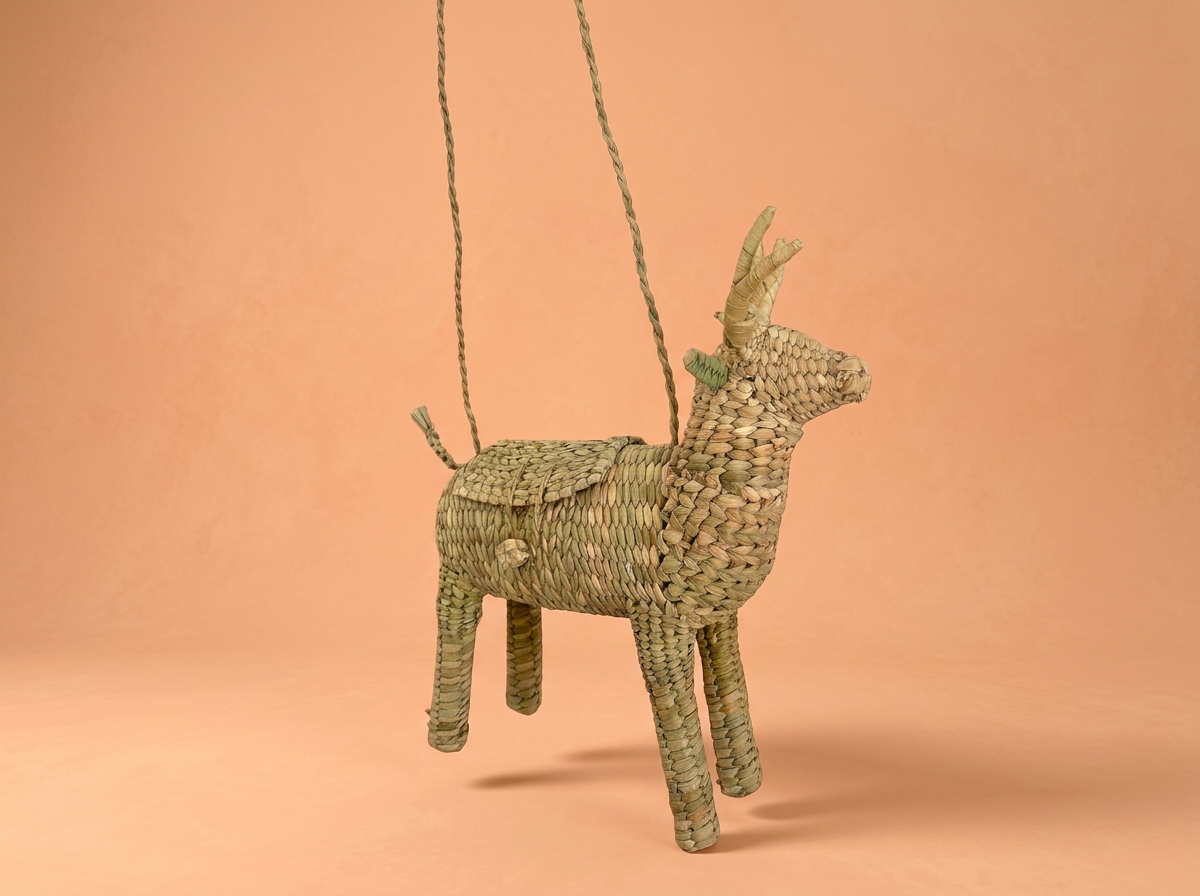 Handwoven Chuspata Deer Bag – Michoacán, Mexico | Artisan Reed Animal Bag | Rooted in Mexico