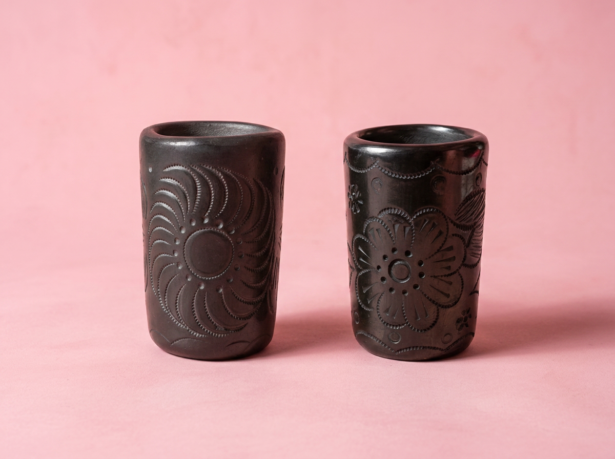 Barro Negro Flower-Engraved Shot Glass (pair)