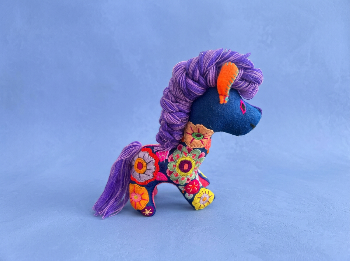 Hand-Embroidered Blue Horse Soft Toy – Made in Mexico | Rooted in Mexico
