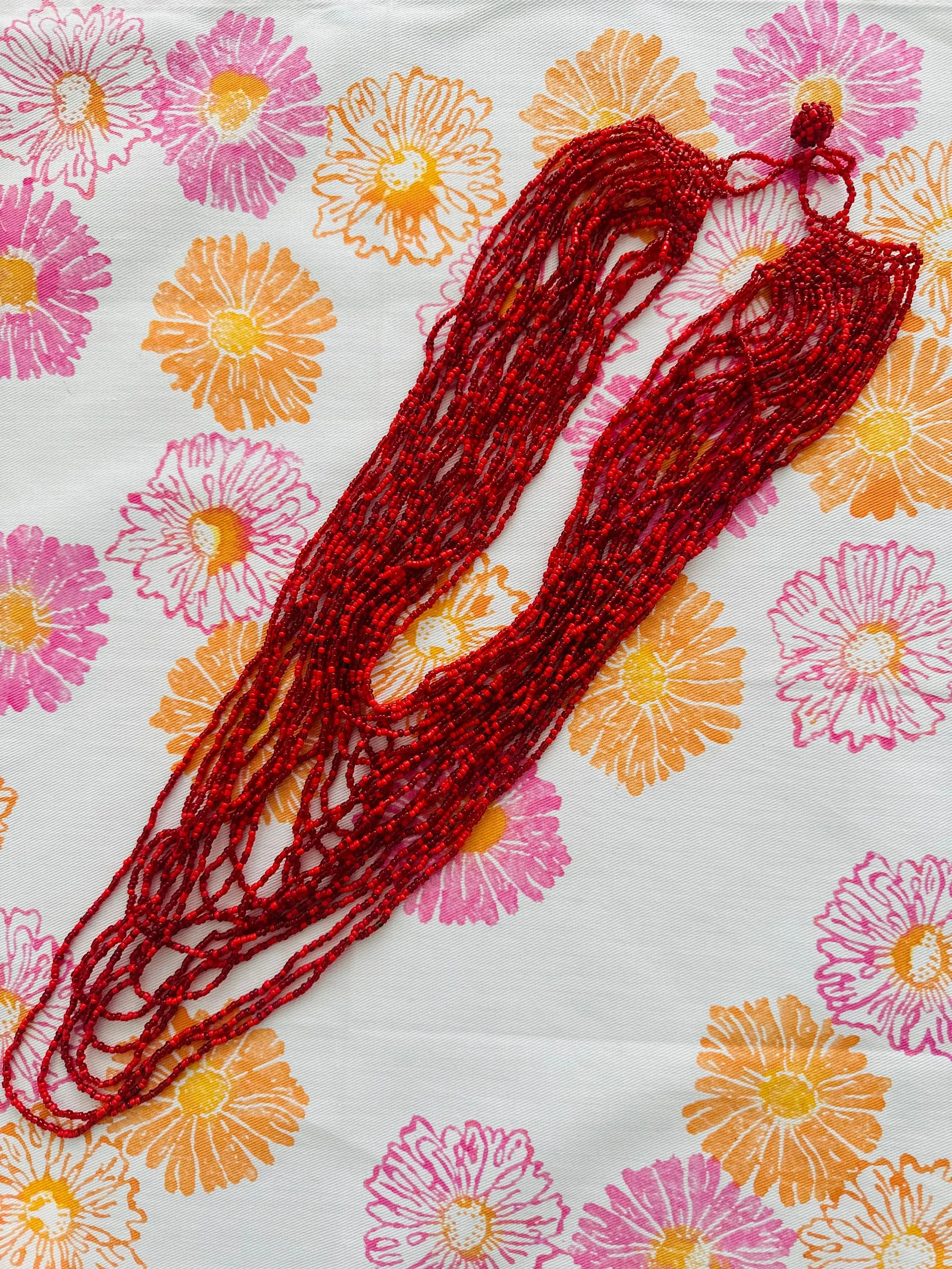 Multi-Strand Beaded Necklace (Shades of Red)