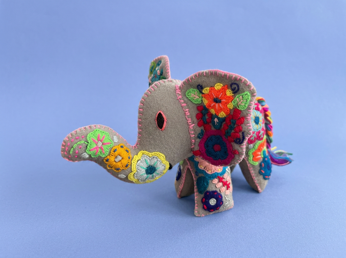 Hand-Embroidered Elephant Soft Toy – Made in Mexico | Rooted in Mexico