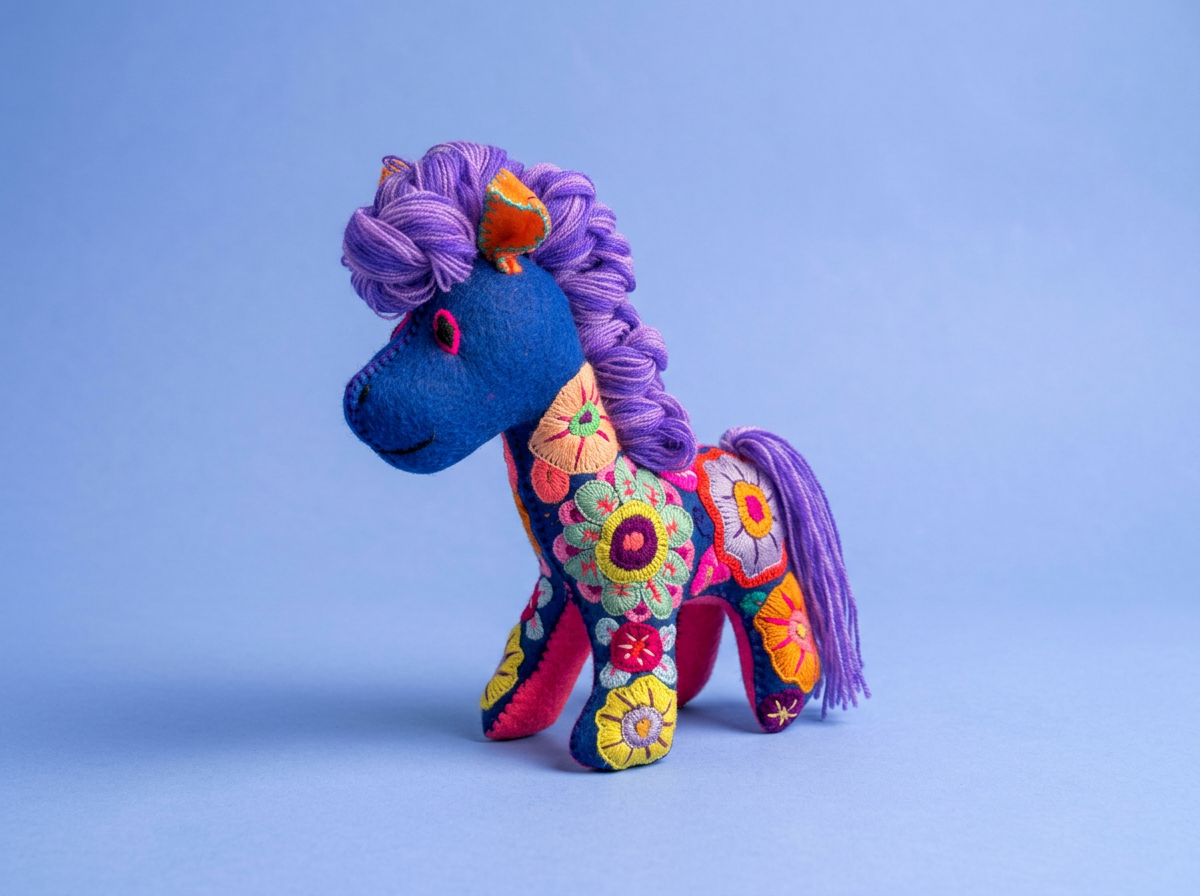 Hand-Embroidered Blue Horse Soft Toy – Made in Mexico | Rooted in Mexico