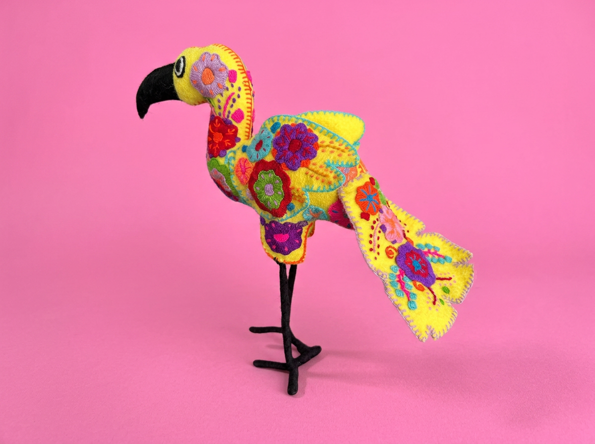 Hand-Embroidered Flamingo Soft Toy – Made in Mexico | Rooted in Mexico