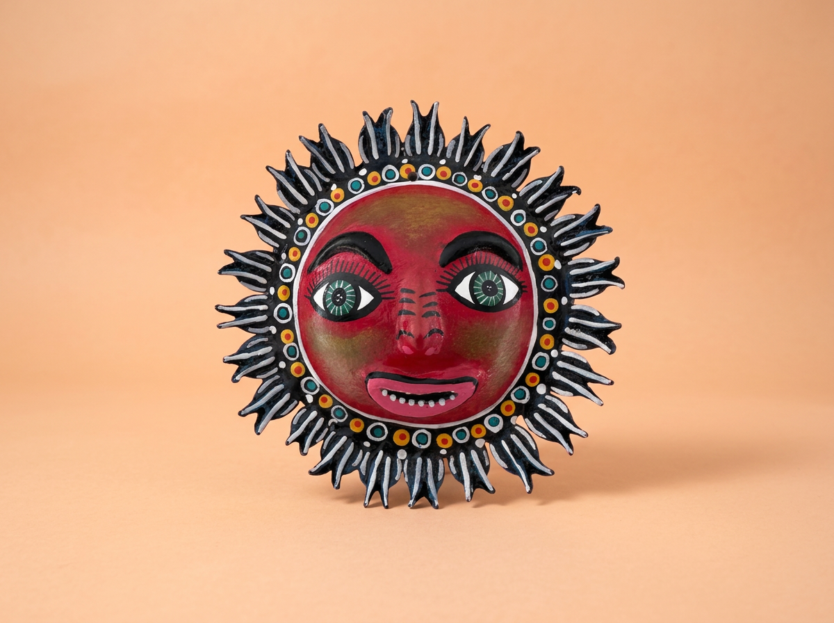 Hand-Carved Coatecomate Sun Mask – Red