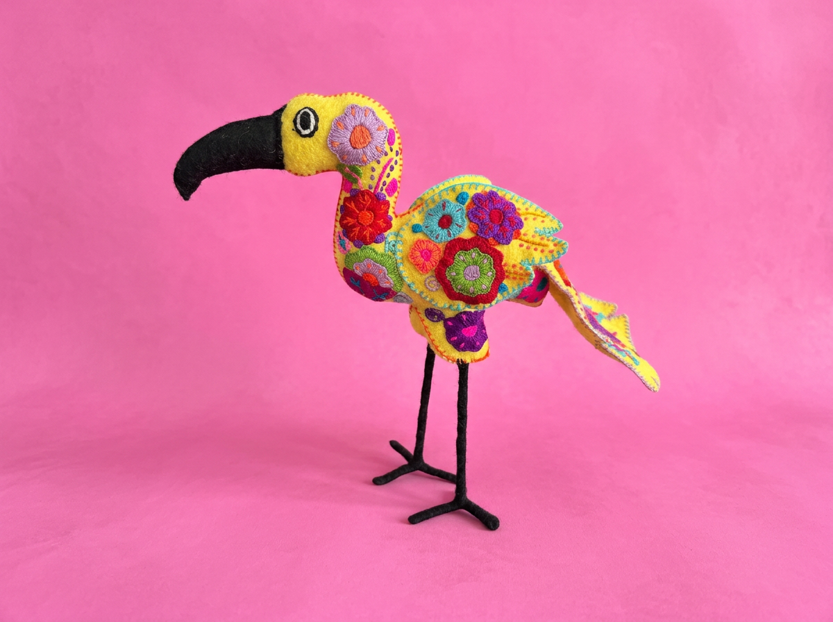 Hand-Embroidered Flamingo Soft Toy – Made in Mexico | Rooted in Mexico