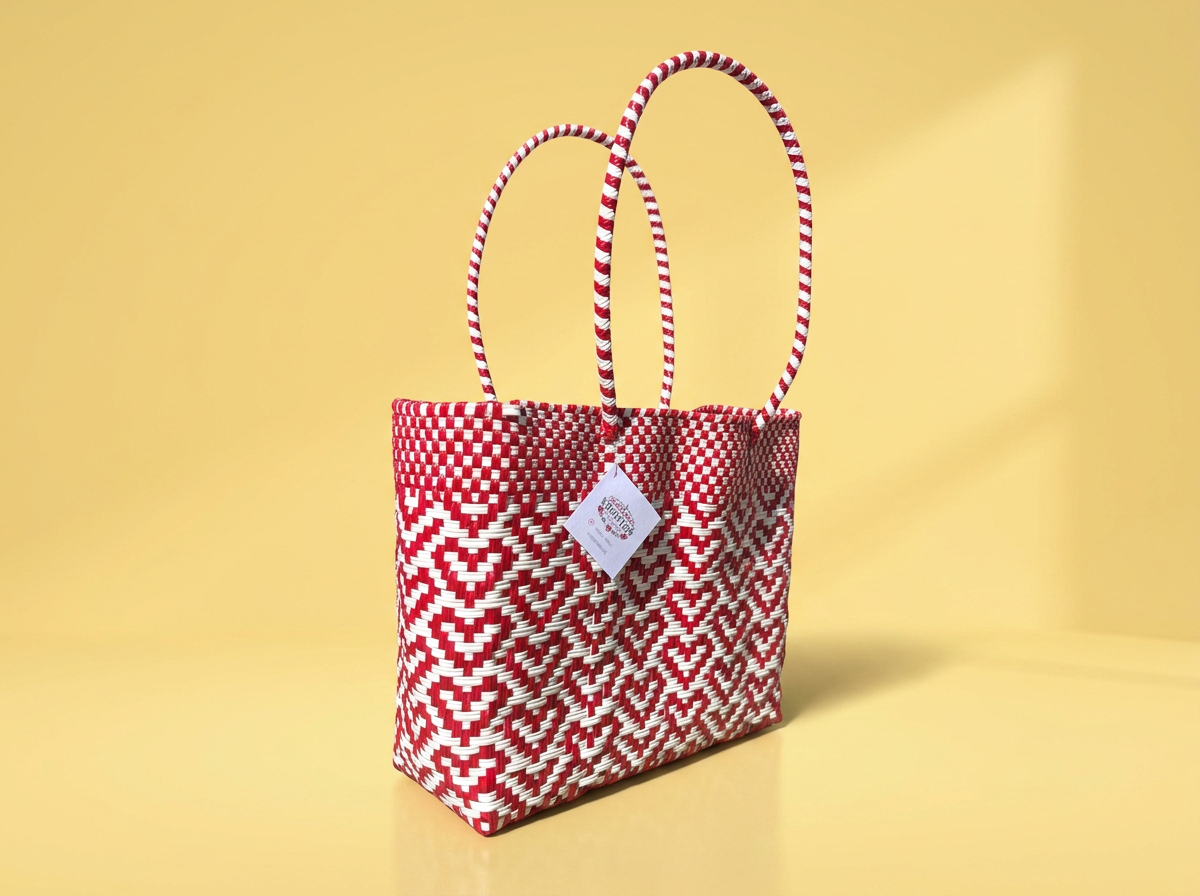 Oaxaca Heart Pattern Tote Bag (Medium) | Handwoven Market Bag from Mexico | Oaxaca, Mexico
