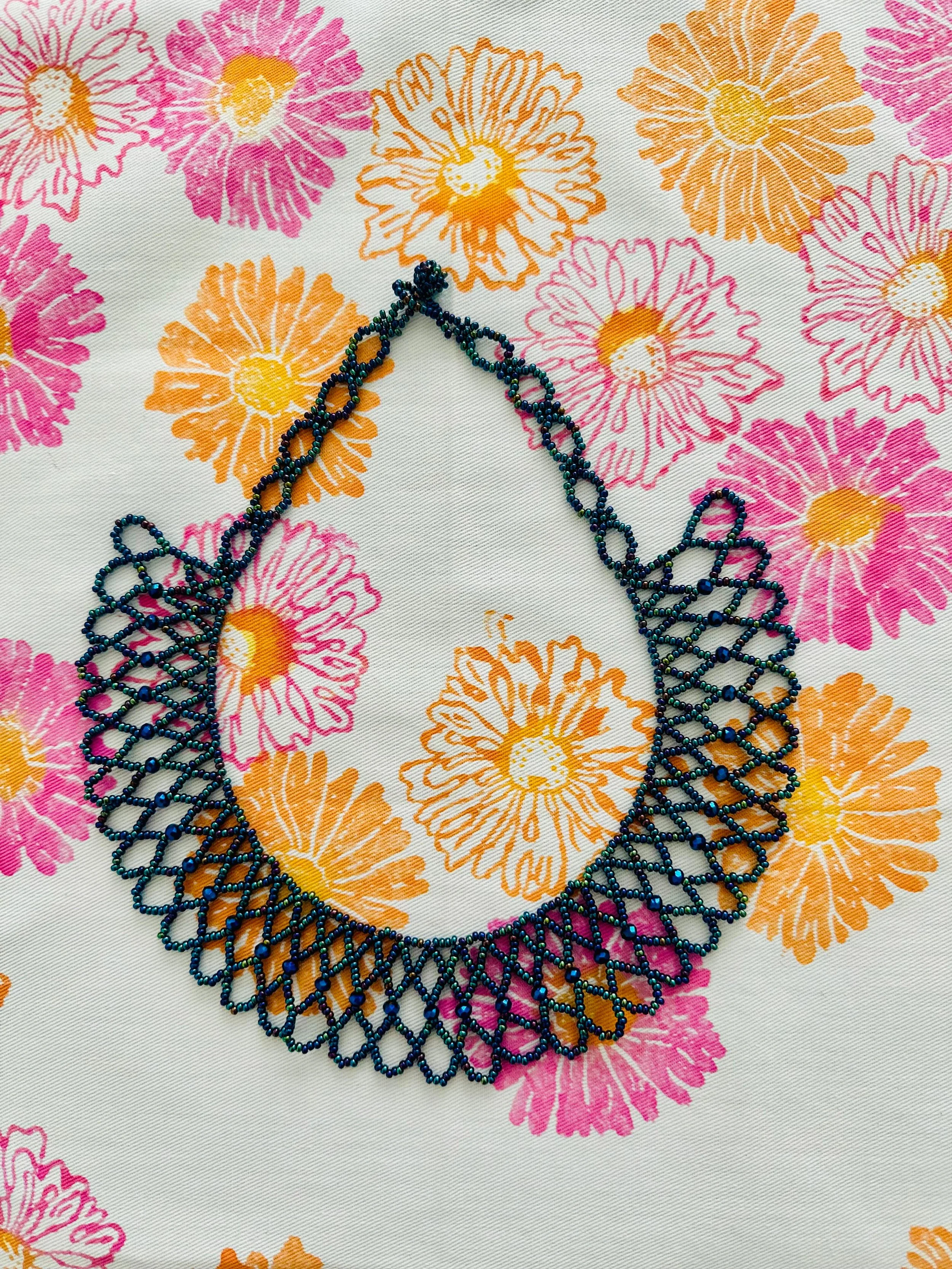 Lattice Collar Necklace (Midnight Blue) – San Pablito, Puebla