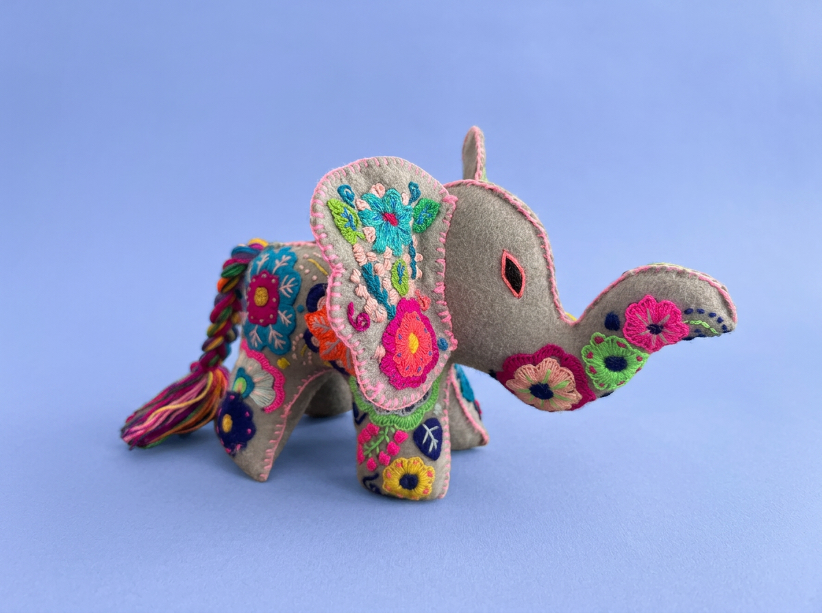 Hand-Embroidered Elephant Soft Toy – Made in Mexico | Rooted in Mexico
