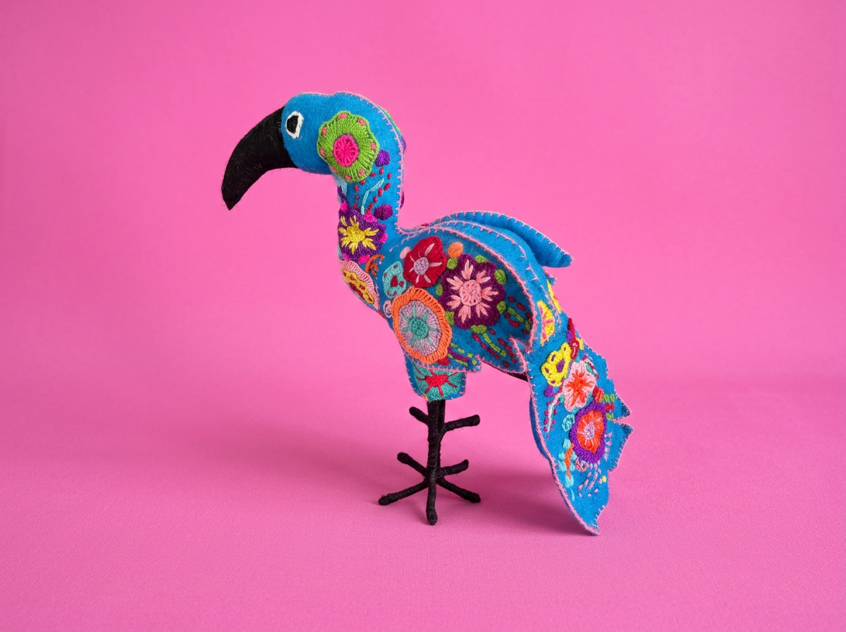 Hand-Embroidered Flamingo Soft Toy – Made in Mexico | Rooted in Mexico