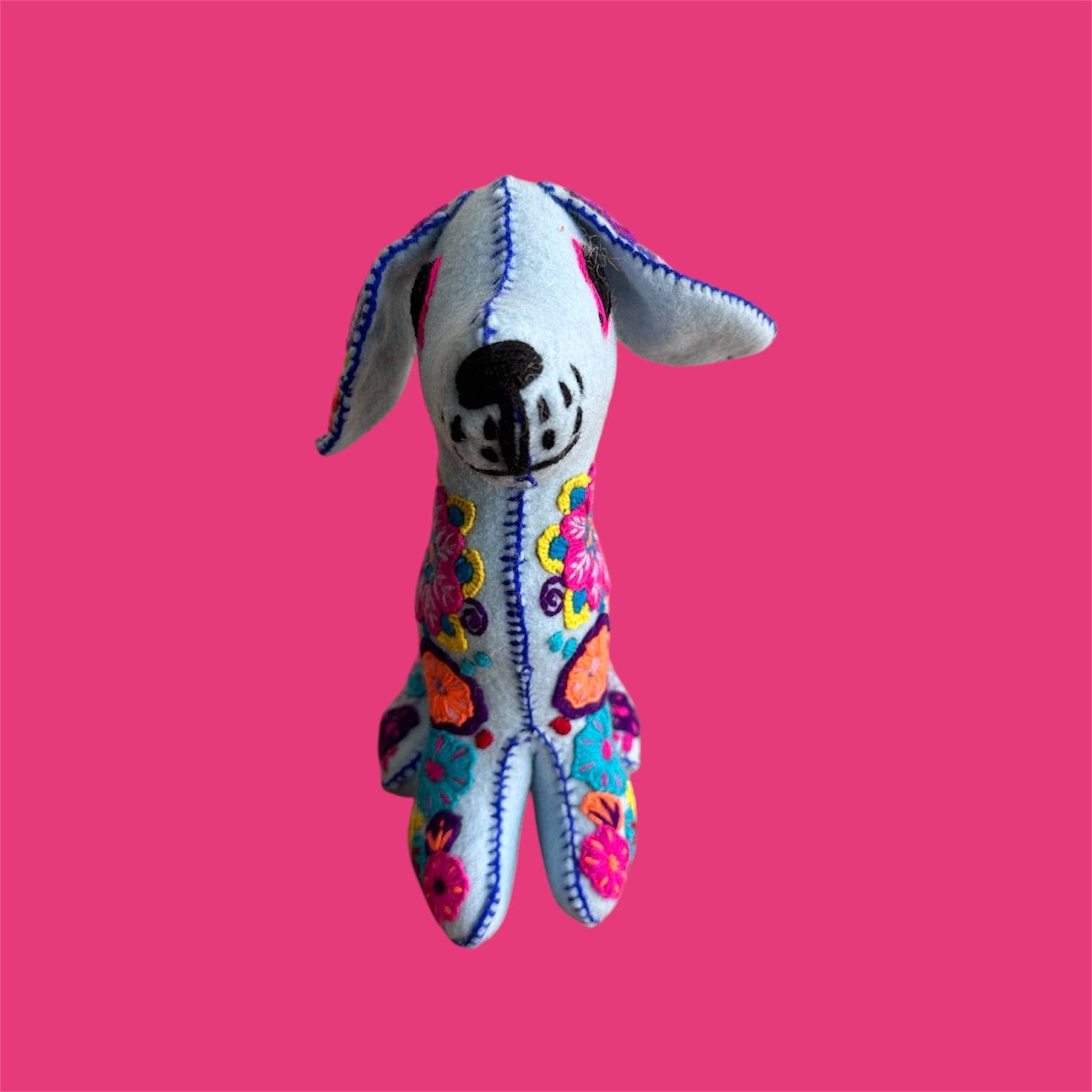 Embroidered Felt Dog Figurine – Floral Day of the Dead Design