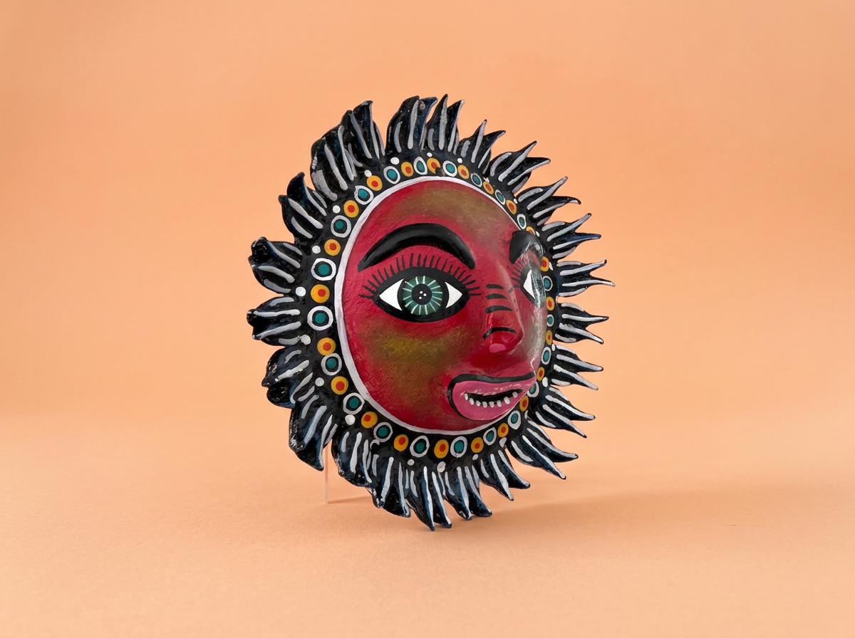 Hand-Carved Coatecomate Sun Mask – Red