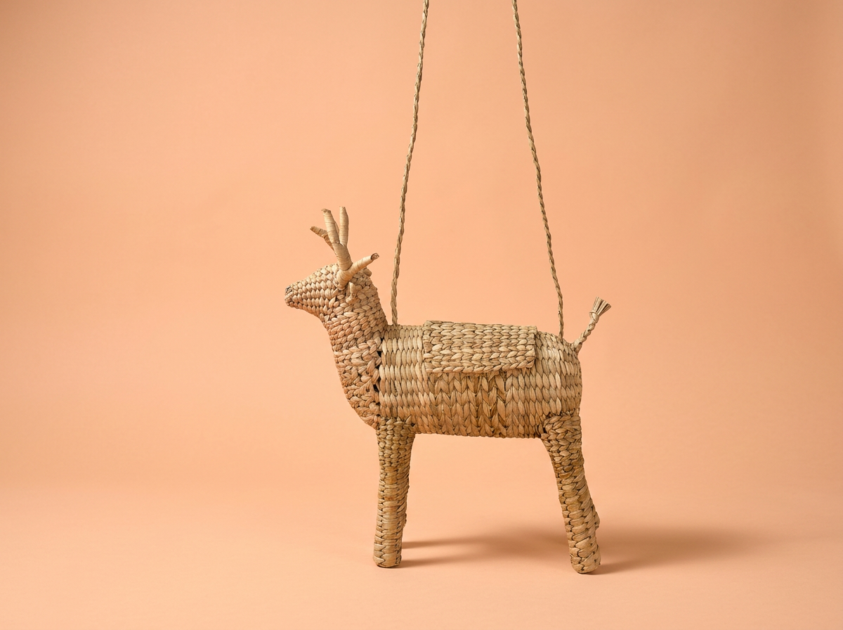 Handwoven Chuspata Deer Bag – Michoacán, Mexico | Artisan Reed Animal Bag | Rooted in Mexico