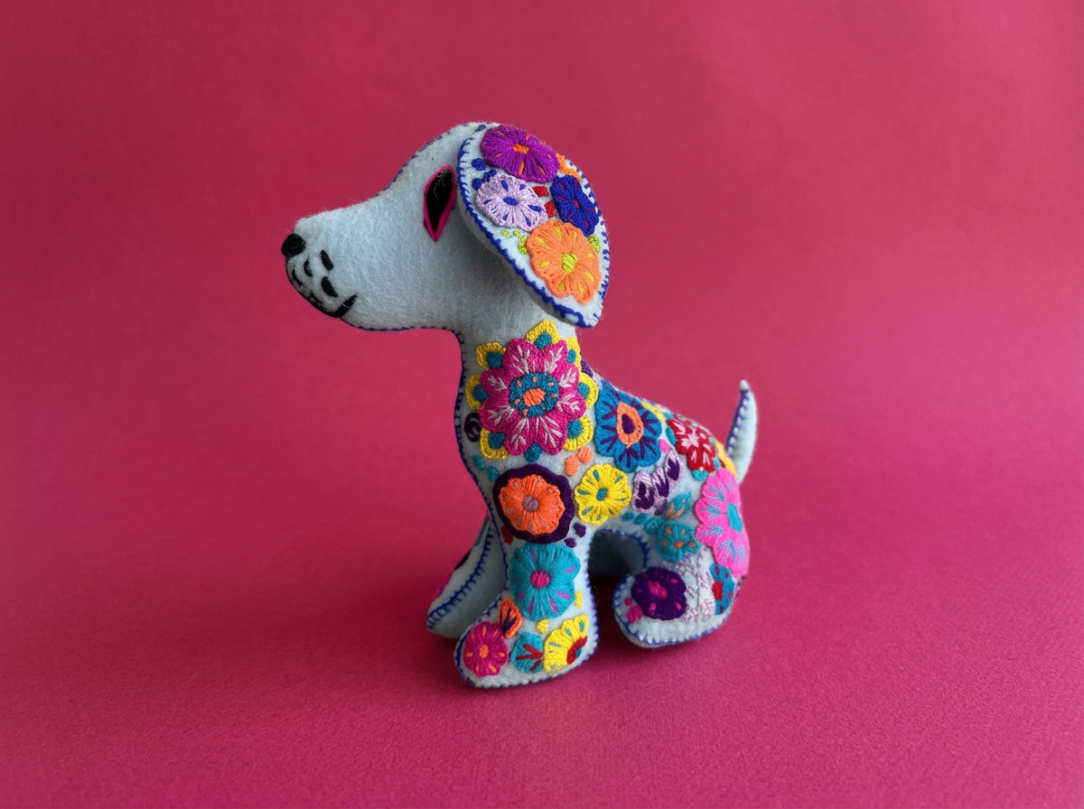 Hand-Embroidered Dog Soft Toy