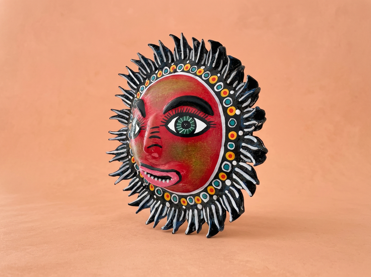 Hand-Carved Coatecomate Sun Mask – Red