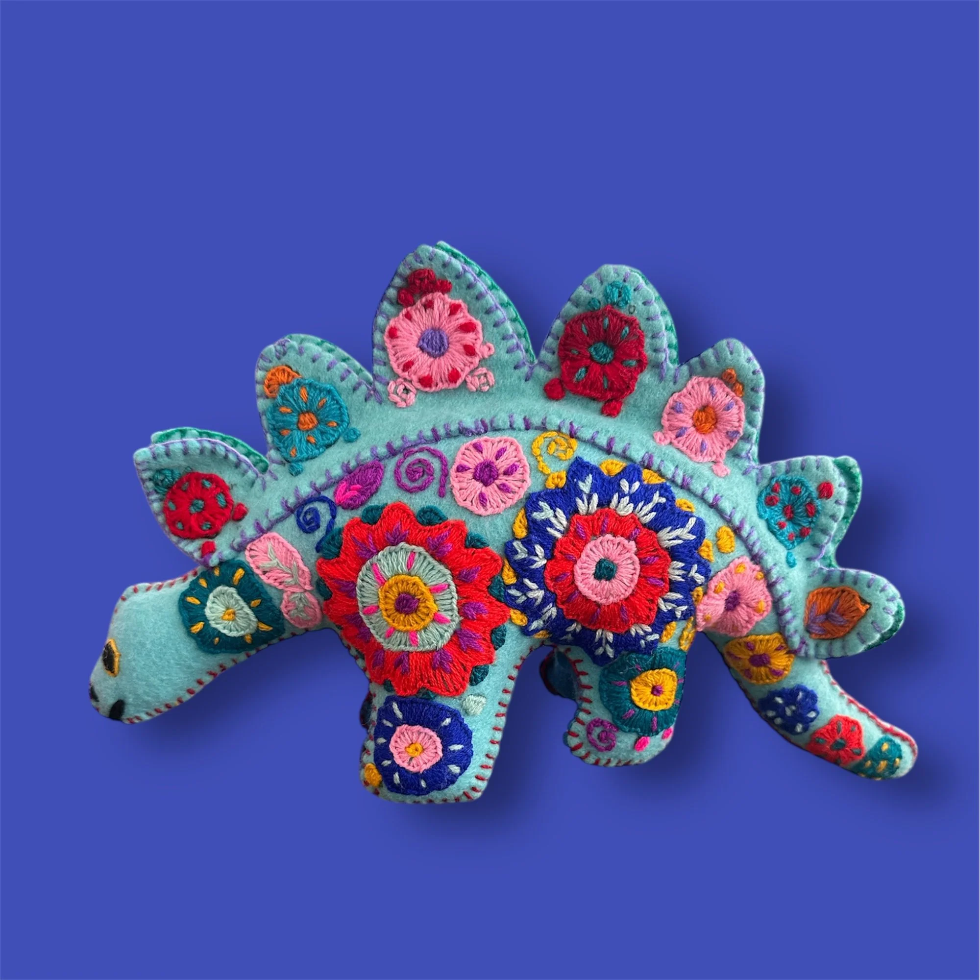 Chiapas Colourful Handembroidered Dinosaur - Felt and Cotton Thread
